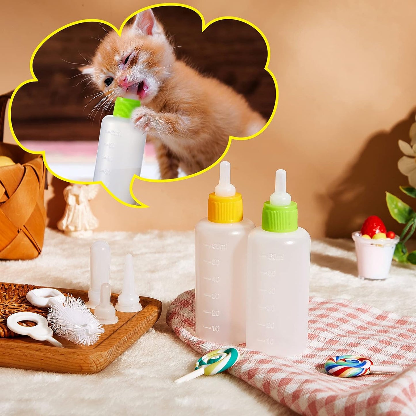 Tondiamo 16 Pieces Pet Feeding Bottle Kit Kitten Bottles Kitten Milk Replacer Puppy Milk Feeder with Replacement Nipples Puppy for Small Animals Newborn Dog and cat Nursing Supplies