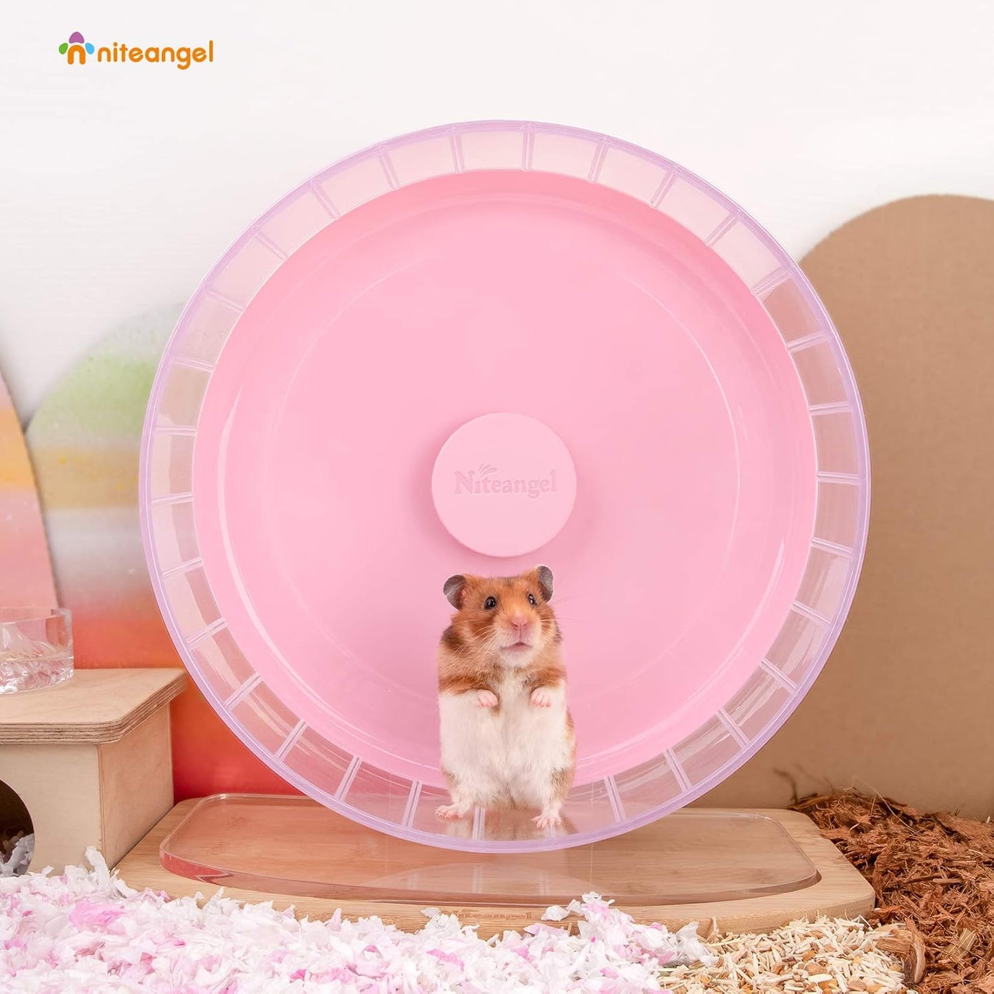 Niteangel Super-Silent Hamster Exercise Wheels: - Quiet Spinner Hamster Running Wheels with Adjustable Stand for Hamsters Gerbils Mice Or Other Small Animals (L, Pink)