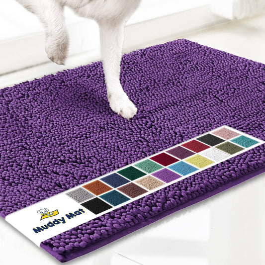 Muddy Mat® Original Dog Door Mat for Muddy Paws, Super Absorbent Microfiber, Non-Slip Washable Pet Rug, Quick Dry Chenille Entryway Carpet, Machine Washable Indoor Outdoor mat, Purple 19"x30"