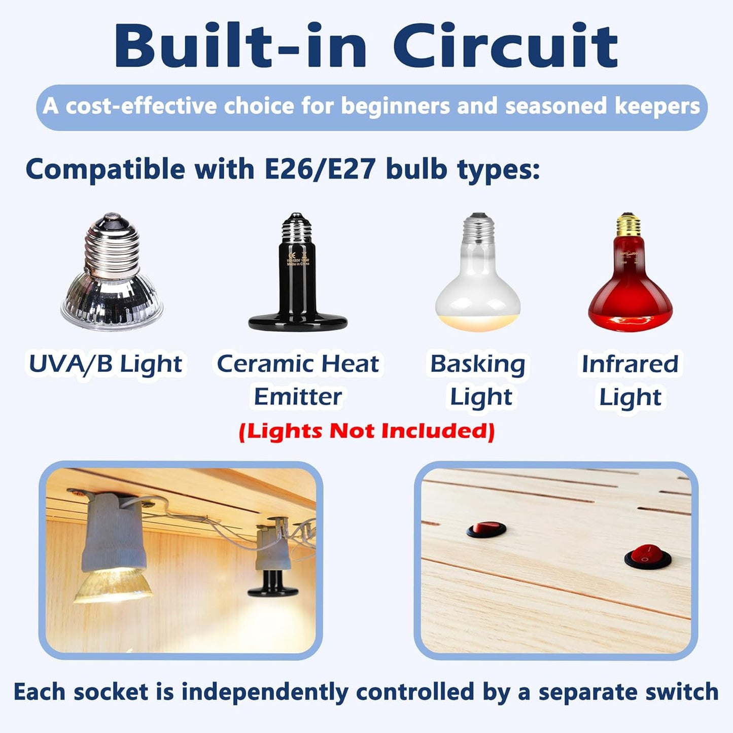 Prolee Reptile Terrarium, Lizard Tank Up to 68 Gallons, Bearded Dragon Tank with Roof Door, Snake Tank with Built-in Lamp Fixture and Switch, with Leg Stand (Oak, 21 Gallons, 24" Length)