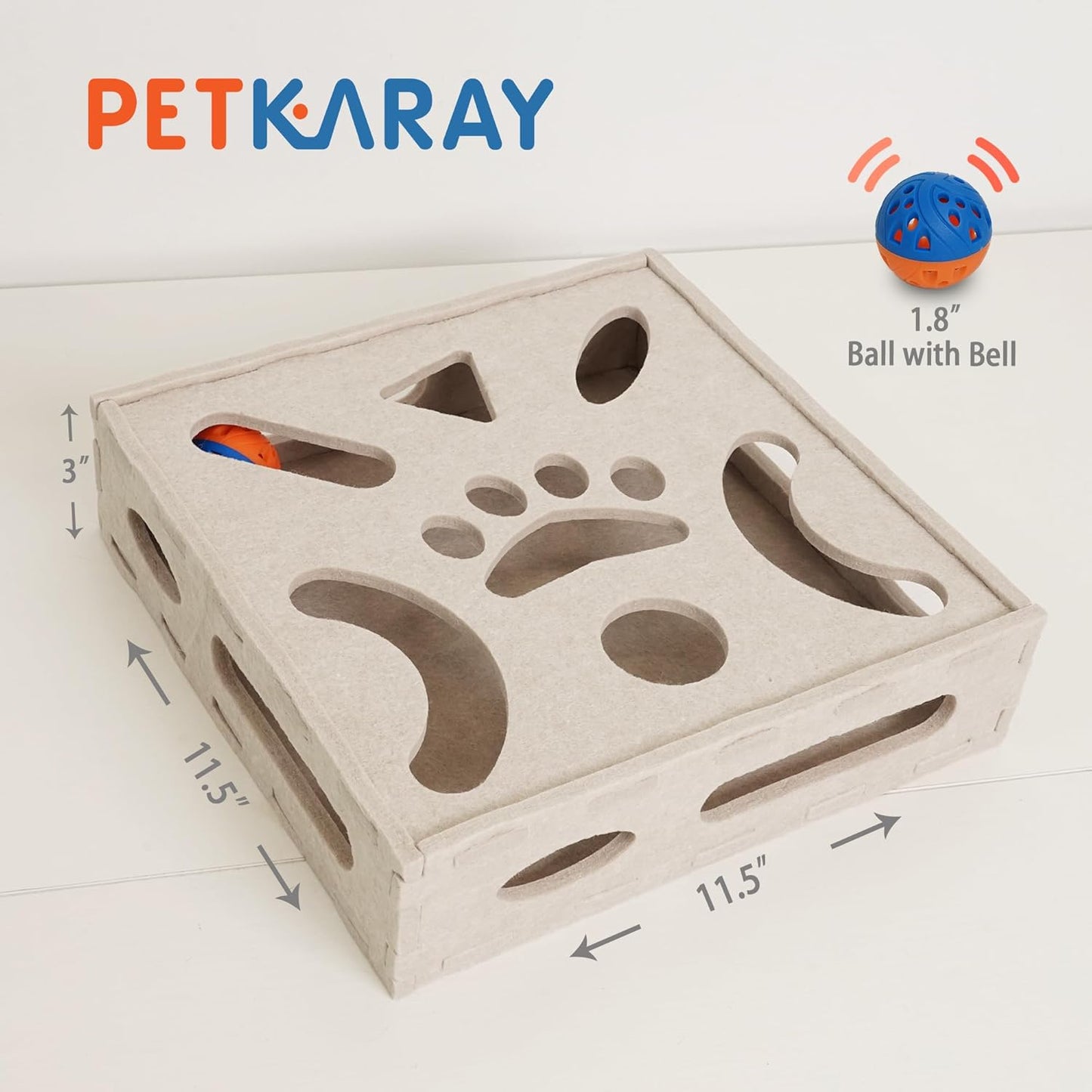 PETKARAY Felt Cat Puzzle Toy, Interactive Cat Toys for Indoor Cats, Interactive Maze for Kitten Felt Puzzle Box with Ball, Beige