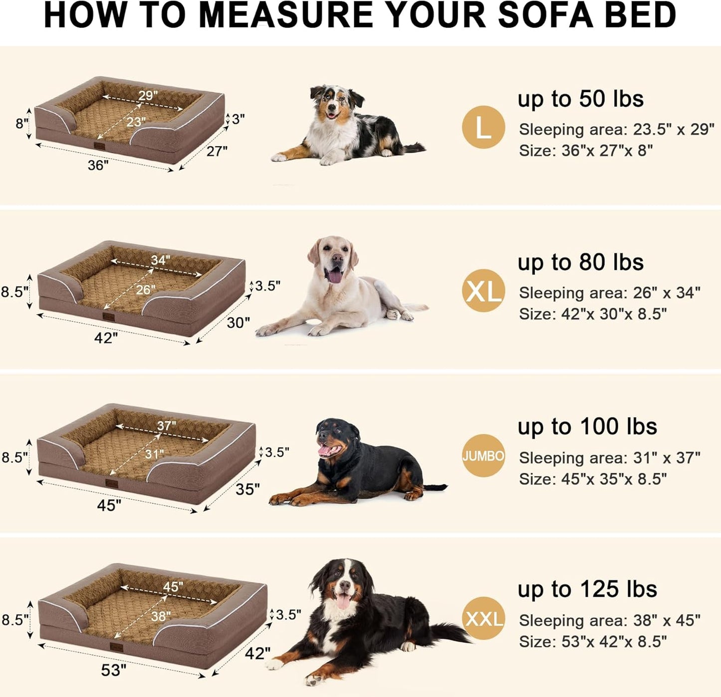 Orthopedic XL Dog Bed for Extra Large Dogs, Waterproof Memory Foam Dog Beds with Sides, Non-Slip Bottom and Egg-Crate Foam Big Dogs Couch Beds with Removable Washable Cover(X-Large,Brown)