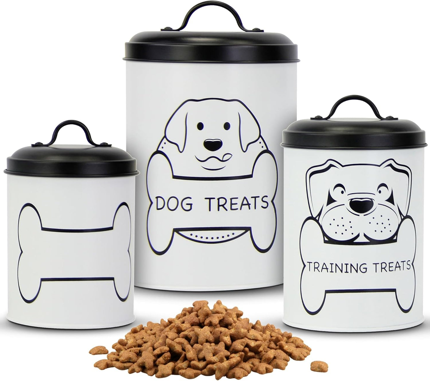 PURE HOME ESSENTIALS Metal Dog Treat Containers with Lids (Set of 3) – Customizable Chalk Labels & Chalk Included – Dog Food Storage/Dog Treat Jars for Kitchen Counter