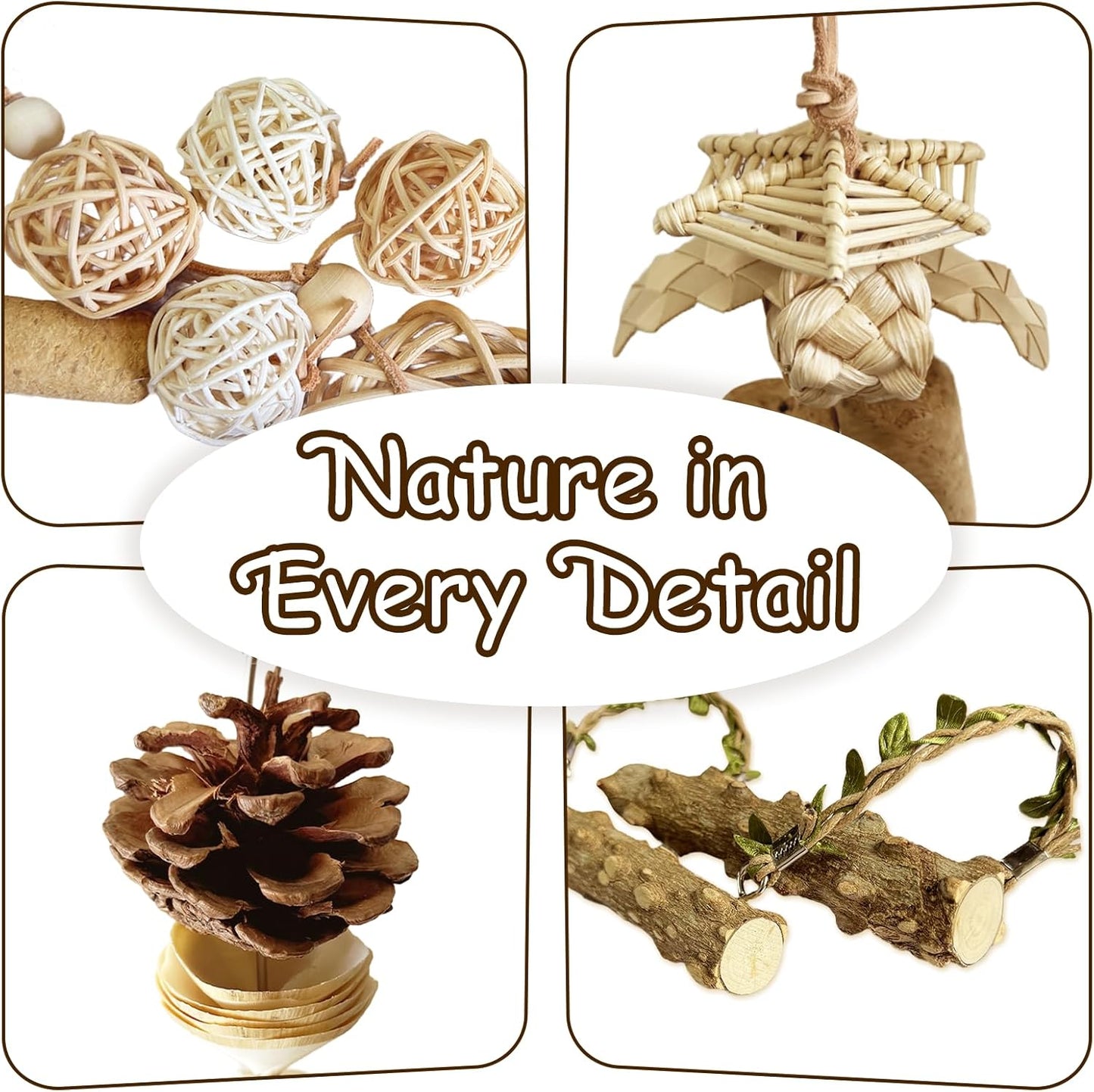 5-Pack Natural Hanging Basket Bird Toys – Foraging & Chewing Toys for Parakeets, Cockatiels, Conures & Small Birds – No Plastic, All-Natural Materials