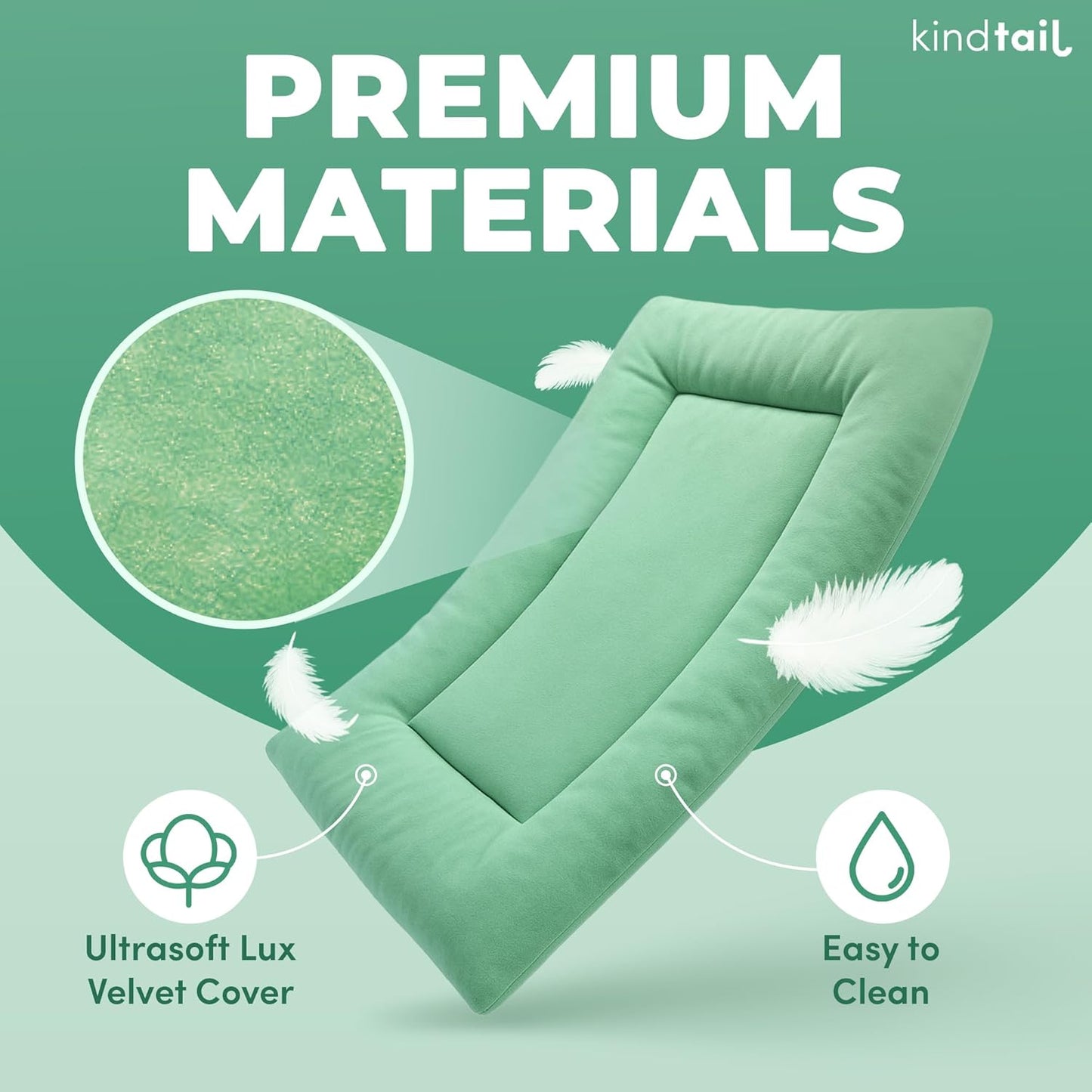 KindTail Dog Crate Pad - Soft Velvet, Reversible Bed - Machine Washable Kennel Mat for Pets up to 15 lbs, Mattress for Cozy Sleeping - 20” x 15” x 1” (Light Green, Small)