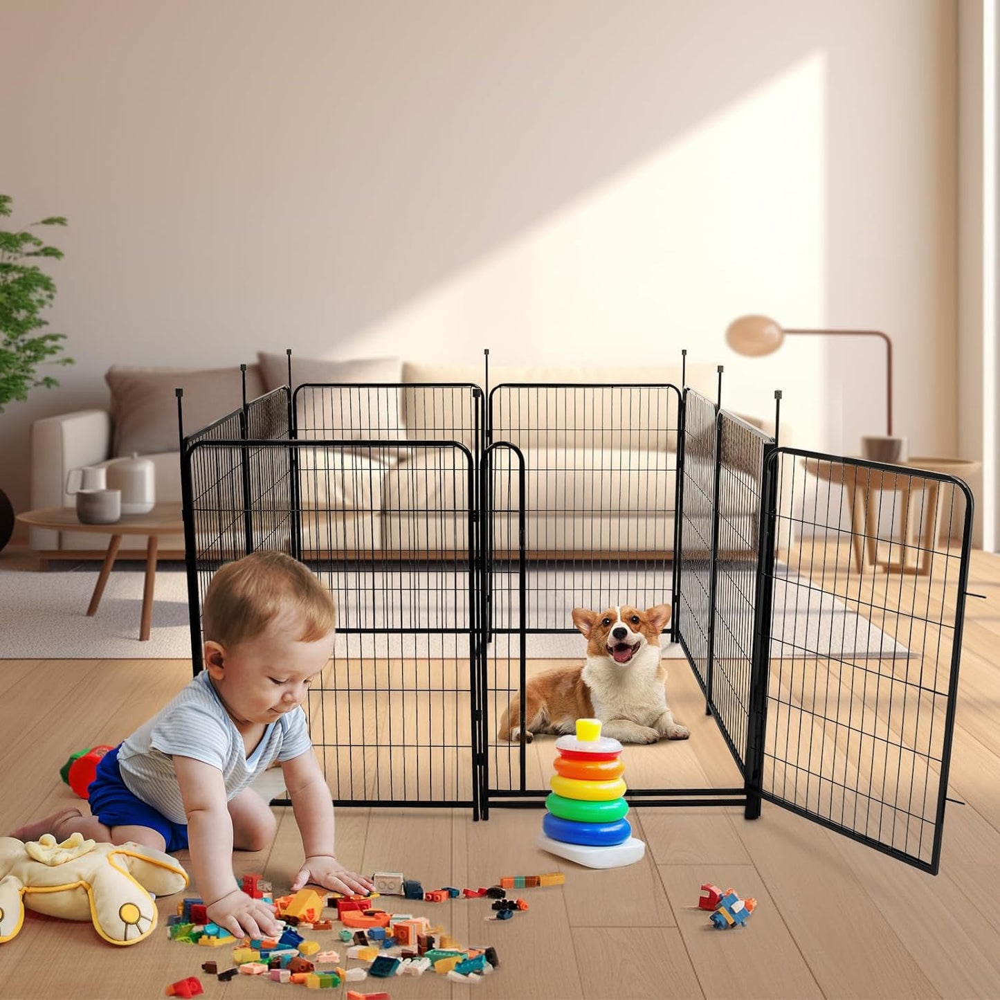 Garden Fencing 32 inch High, 12 Panels Total 26.6 Ft(L) Dog Fence Outdoor for Yard, Gate 21 Inches Wide with Low Sills. Fencing for Garden beds, Animal Barrier Fences, Rabbit Fence