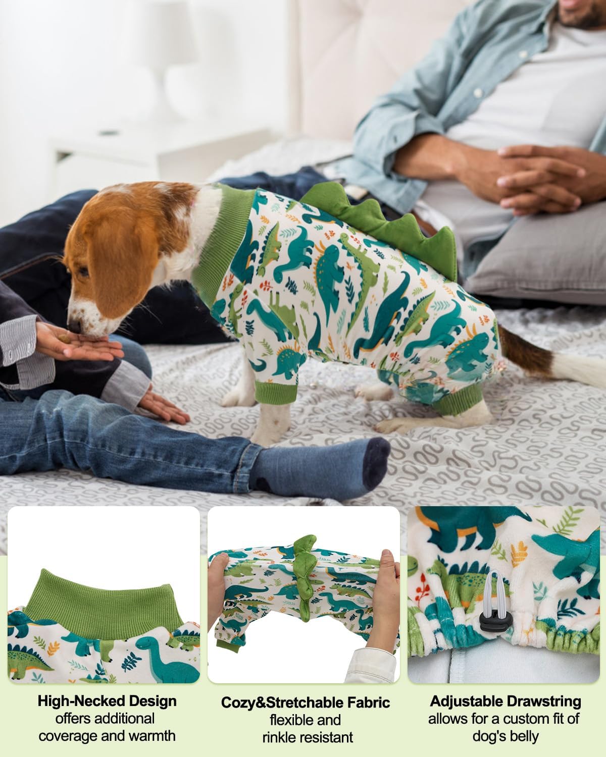 CuteBone Dinosaur Costume Dog Pajamas, Stretchy Spandex Crystal Velvet Sleepwear Coat for Small Dogs, Soft & Warm Pet Outfit Clothes for Cold Weather, Cozy Pullover Design COSP05XS