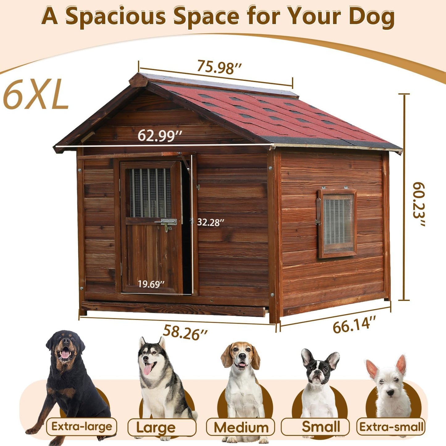 Extra Large Wooden Dog House Outdoor, Waterproof Heavy Duty Dog House Outside with Door and Adjustable Window, Large Outdoor Pet Kennel, 6XL