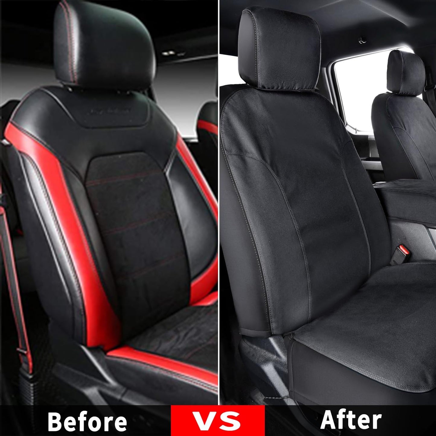 Coverado Front Seat Covers, Waterproof Canvas Seat Protector for Car Seat Cushions for Kids & Dogs, Compatible with 2015-2025 Ford F150 & 2017-2025 Ford F250 F350 F450(Black, 2PCS)