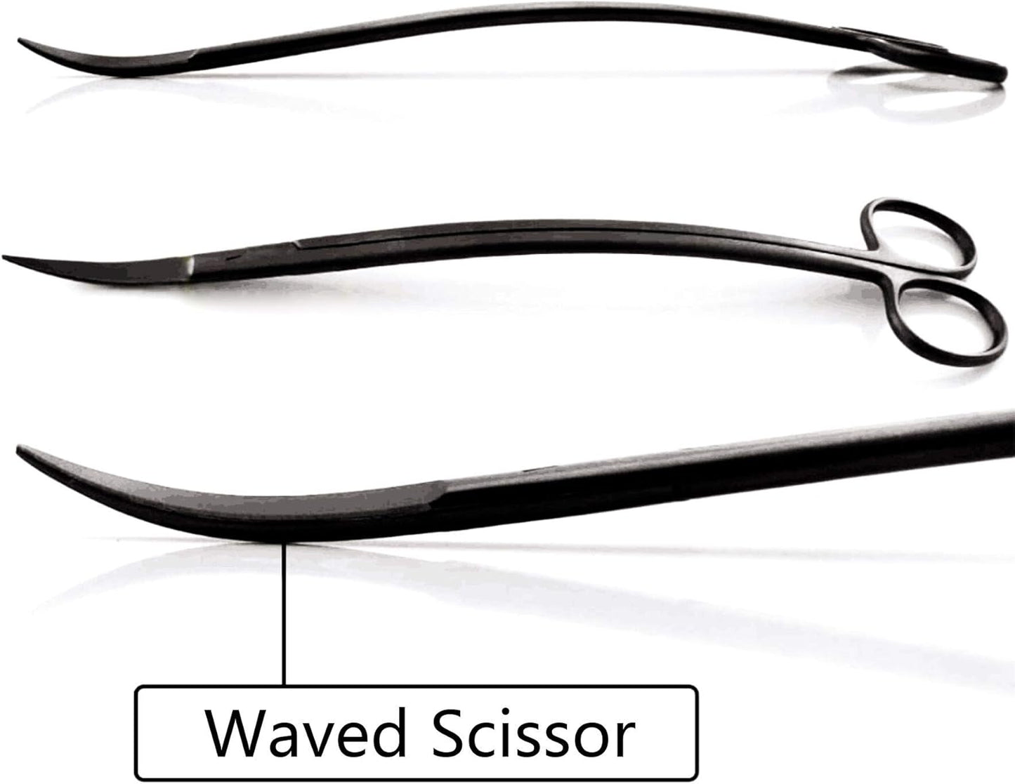 Aquascaping Tools 7 in 1 Kit Aquarium Plant Scissors Tools Set Curved & Waved Scissor Tweezers Spatula Stainless Steel Anti Rust Tools for Aquascape Black