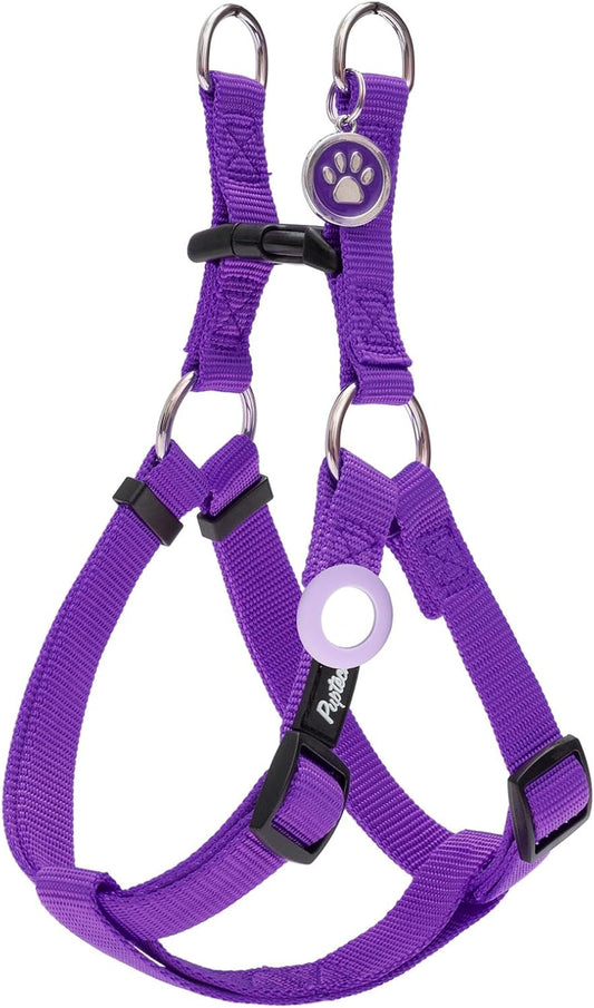 PUPTECK No Pull Dog Harness Soft Adjustable Basic Nylon Step in Puppy Vest Outdoor Walking with ID Tag and A-ir Tag Case, Purple, S