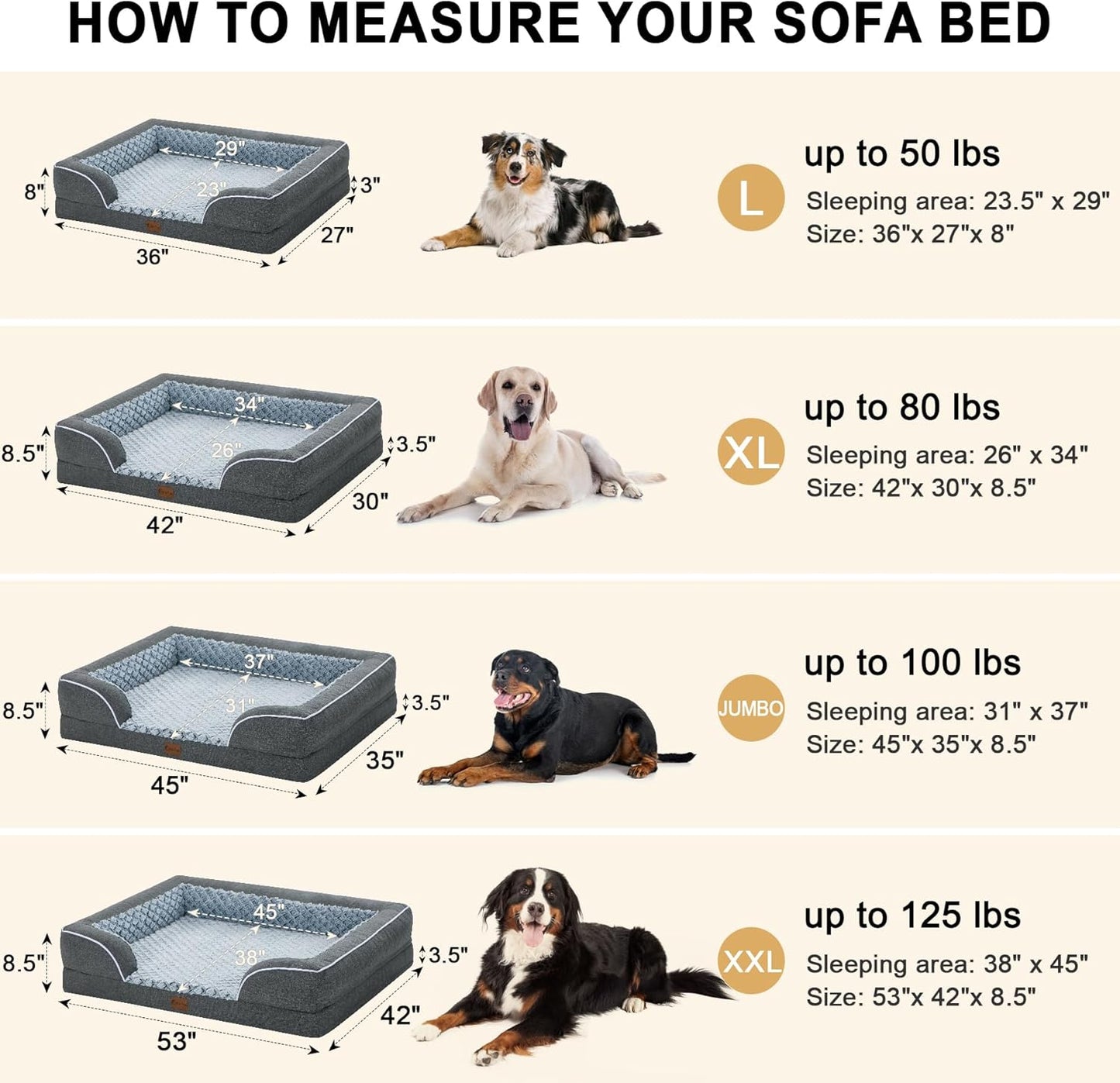 Orthopedic XL Dog Bed for Extra Large Dogs, Waterproof Memory Foam Dog Beds with Sides, Non-Slip Bottom and Egg-Crate Foam Big Dog Couch Bed with Removable Washable Cover(X-Large,Dark Grey)