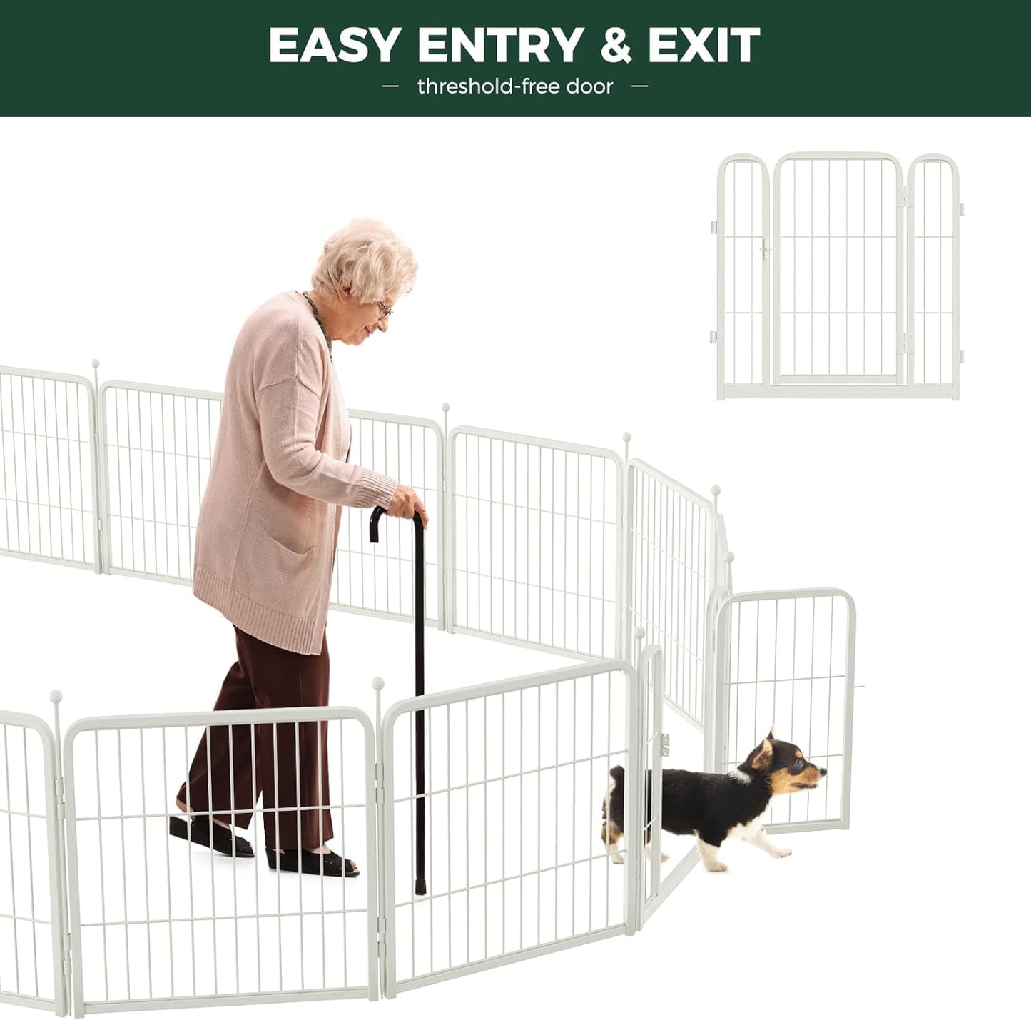 FXW Rollick Unleashed Dog Playpen for Indoor, Yard, RV Camping, 40 inch 24 Panels for Medium and Large Dogs, White│Patented