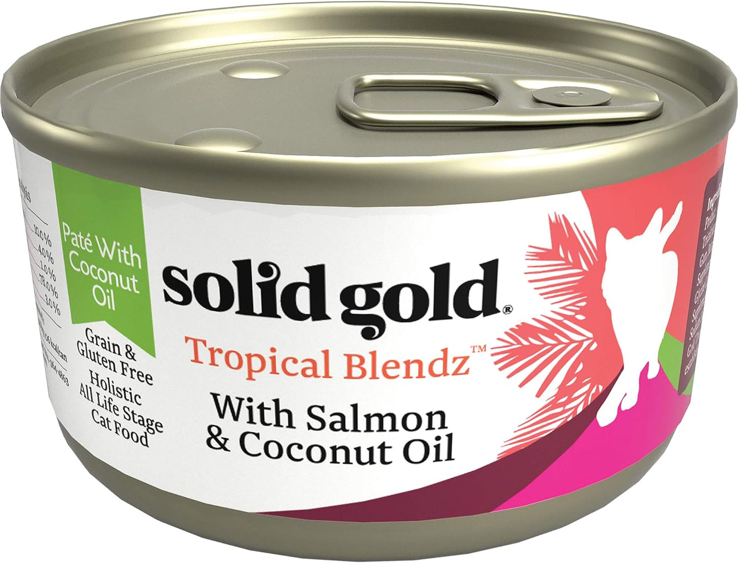 Solid Gold Wet Cat Food Pate in Coconut Oil - Healthy Canned Cat Food Pate w/Real Salmon, Omega Fatty Acids, Vitamins & Minerals - Grain Free & Gluten Free Canned Meals for Cats & Kittens - 24ct/3oz
