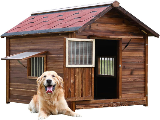Dog House Outdoor for Large Breed Dogs,Waterproof Dog House Outdoor Outside with Weatherproof Finish,Door,Cozy Dog Kennel Indoor Large for All Seasons,4XL- 60.24"(D) X 47.24"(W) X 50.39 "(H)