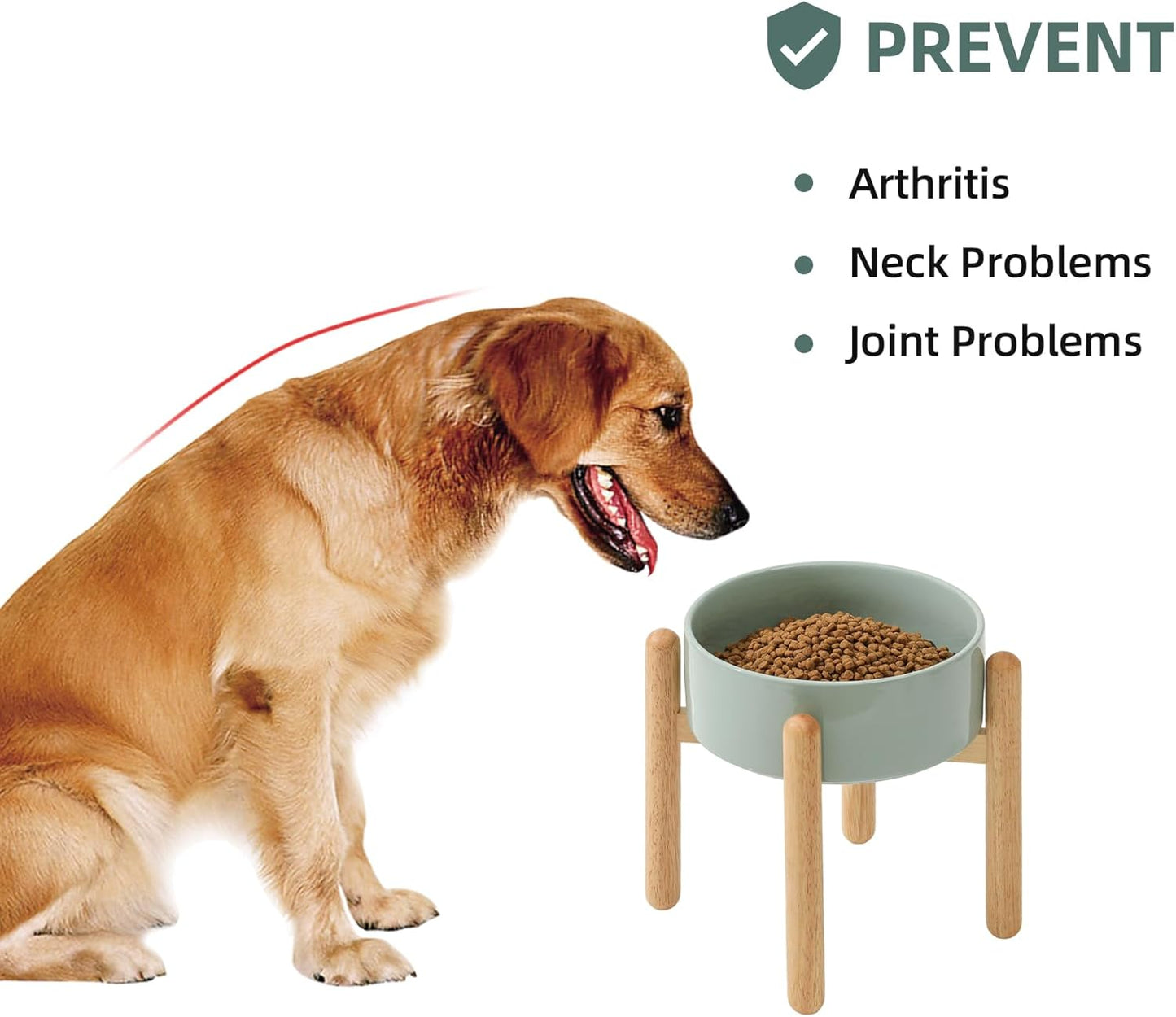 Ceramic 8.2inch Raised Dog Bowl with Stand for Large - Breed Dogs, Pet Food and Water Feeder(Single Bowl with Stand - Light Green)