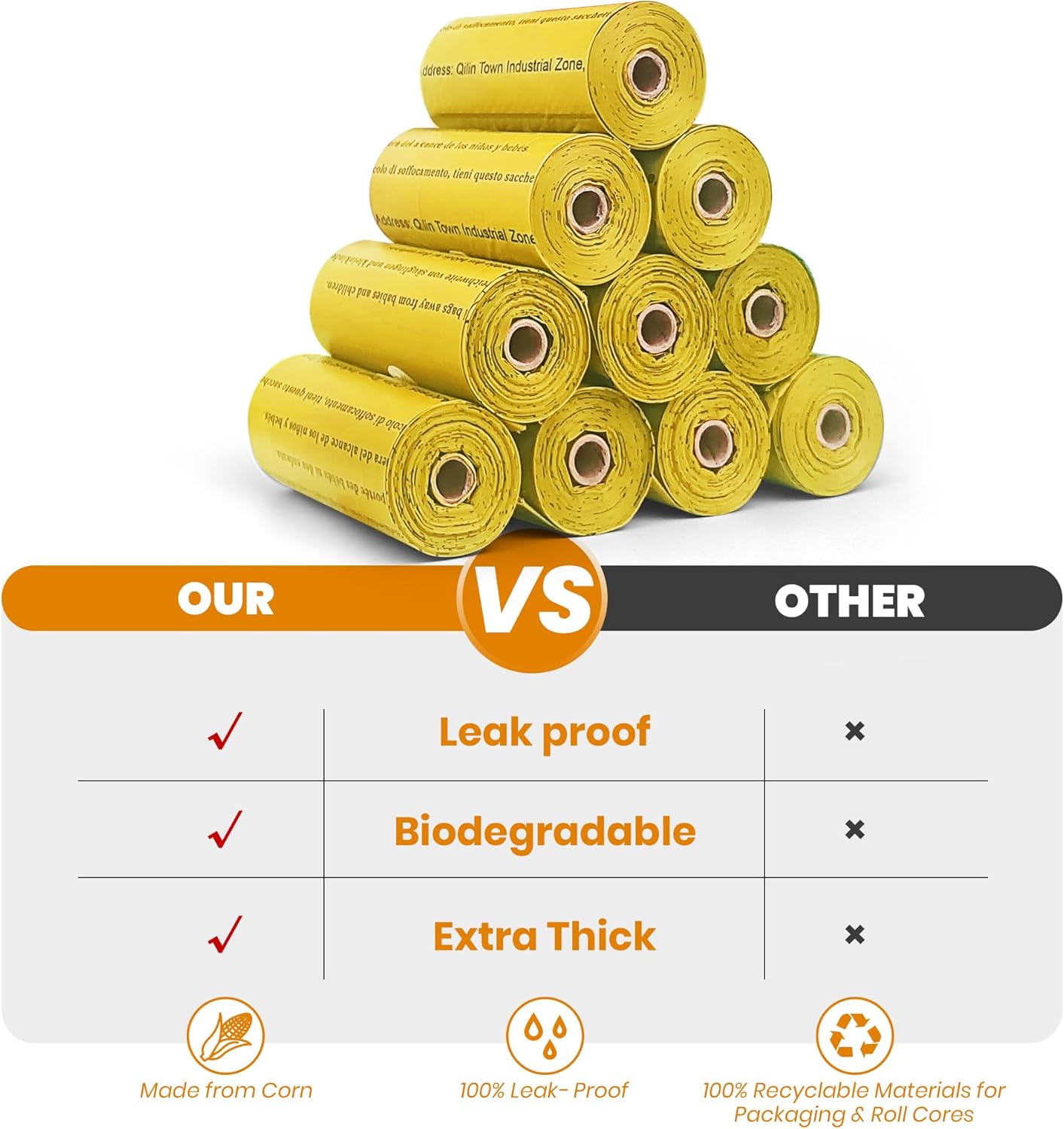 Dog Poop Bags Rolls-600 Counts, 40Rolls, Biodegradable Poop Bags Made of Cornstarch, 100% Leak Proof and Easy to Open (Yellow)