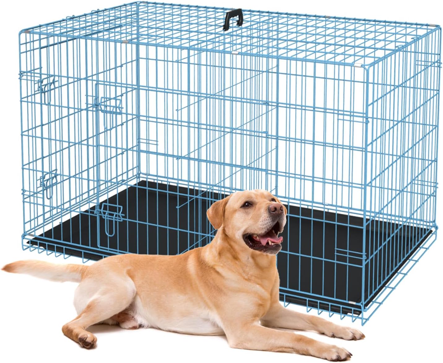 BestPet | Dog Crate | 36" | Blue | Foldable Metal Kennel with Double Doors, Secure Slide-Bolt Latches, Leakproof Tray | Portable Dog Cage for Medium Sized Breeds | for Travel, Indoor & Outdoor Use
