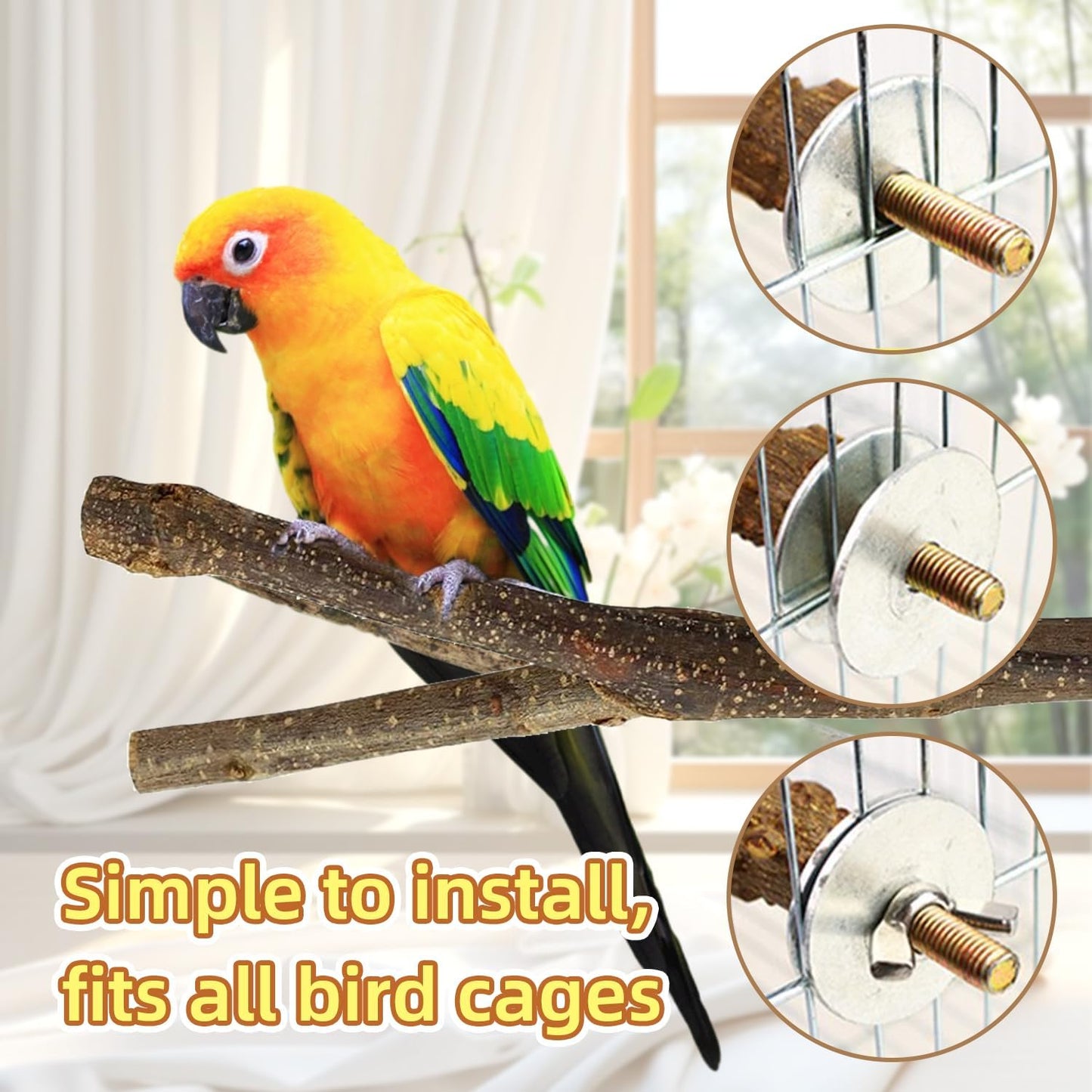 8-Piece Set Natural Wood Bird Perches - Wooden Parrot Stand with Fork Toys, Hanging Multi-Branch Platform, Hammock Swing - Suitable for Parakeets, Budgies - Durable Pet Bird Accessories