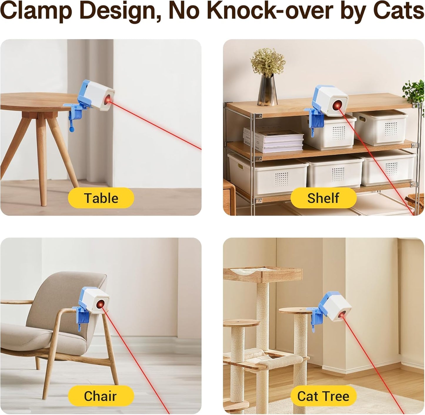 Potaroma Truly Random Cat Laser Toys, No Knock-Over Clamp, Automatic Chargeable Interactive Kitten Toy Indoor Exercise for All Breeds, Light Blue White