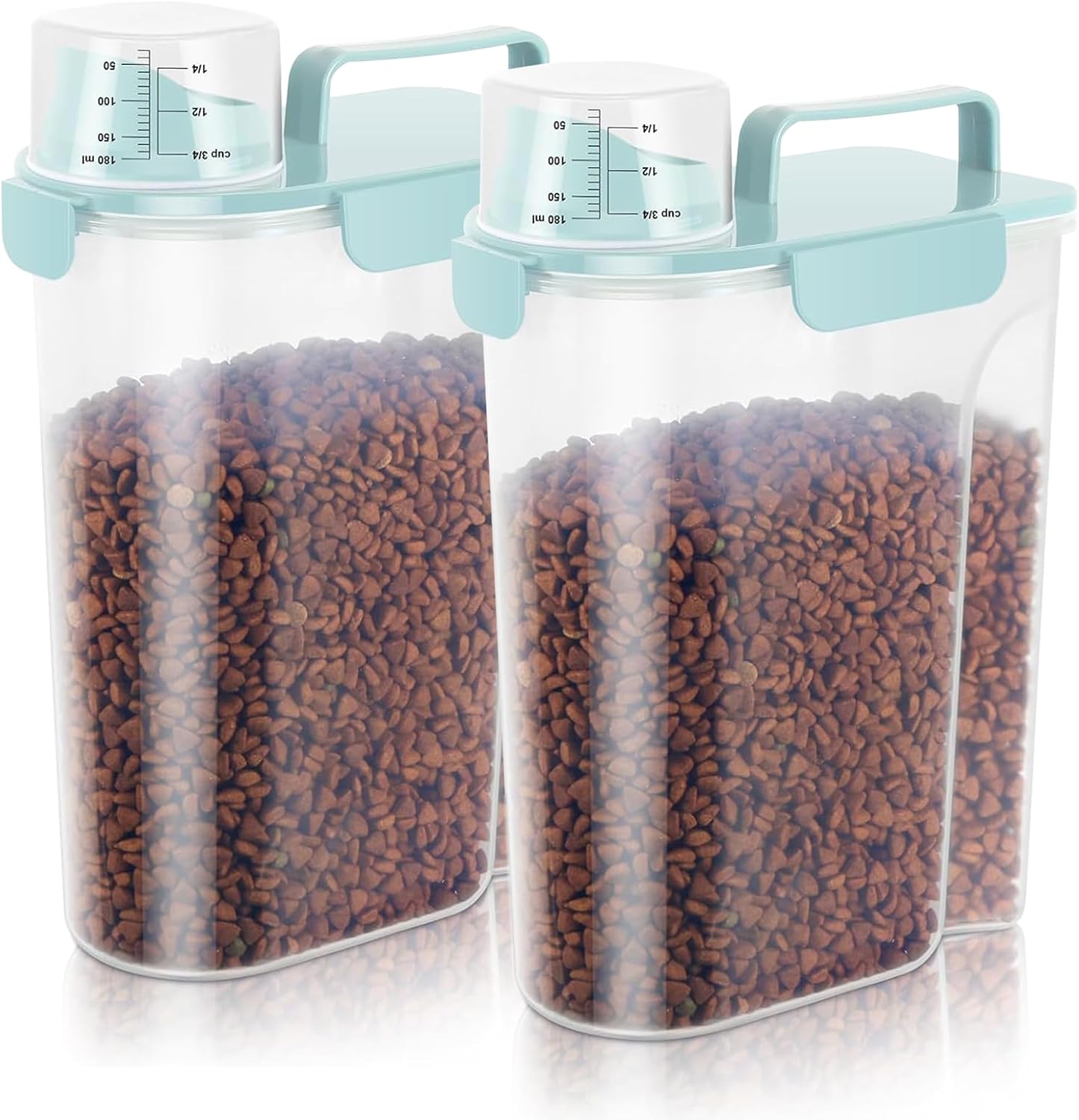 5-7Lbs Cat Dog Storage Container, Portable Pet Food Containers with Upgraded Large Spout and Cup, Small Animal Kibble Dispenser for Bird Seed, Oatmeal, Rice, Flour (2, Sky Blue, 5L)