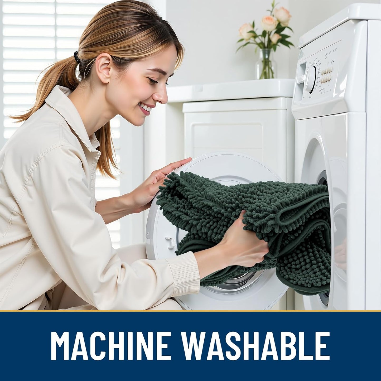 Smiry Dog Door Mat for Muddy Paws 47x32, Absorbs Moisture and Dirt Doormat, Non-Slip Washable Quick Dry Chenille Front Door Mat Indoor Entrance, Entryway Carpet for Inside Floor, Green