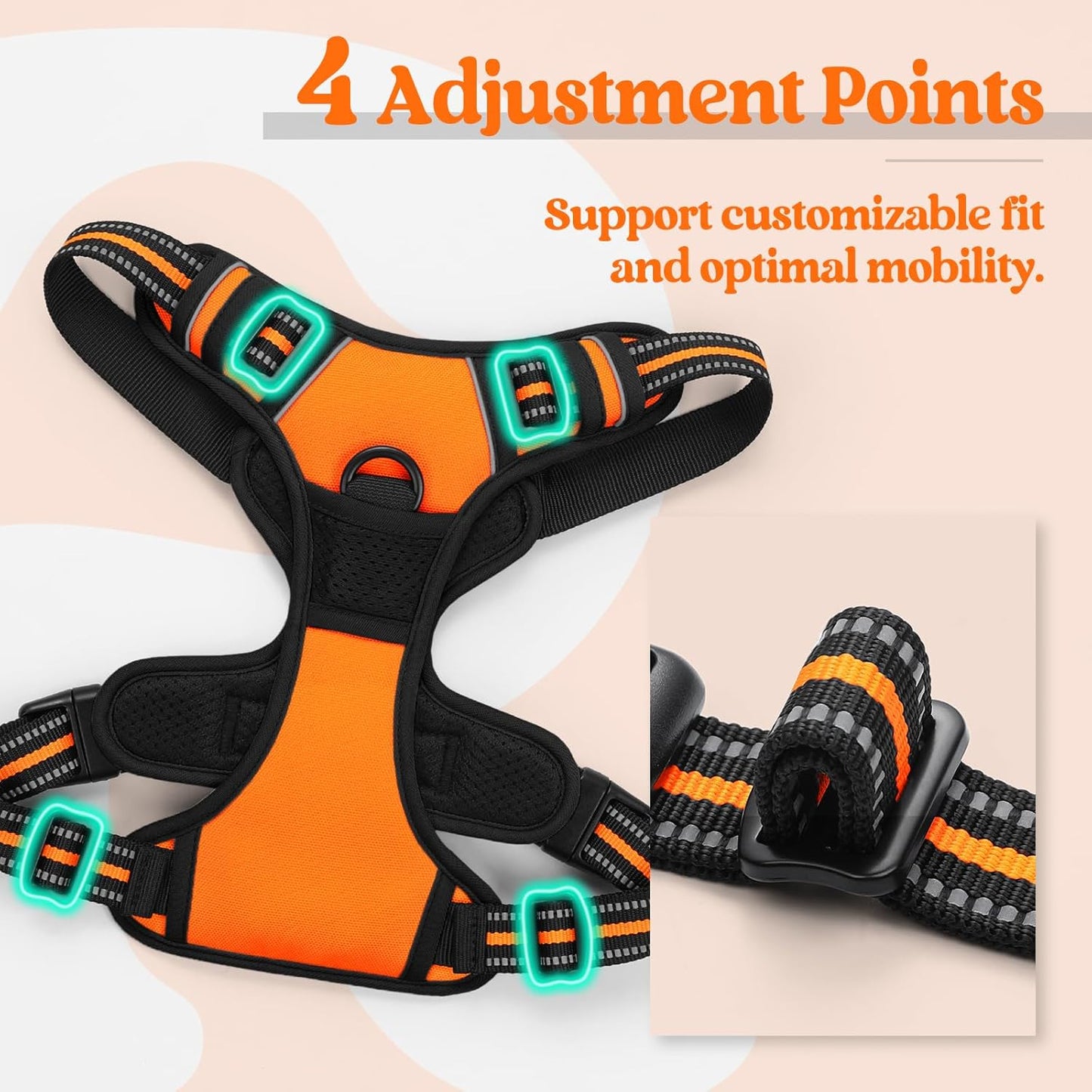 rabbitgoo Dog Harness No Pull with 2 Leash Clips, Adjustable Soft Padded, Reflective Oxford No Choke Pet Vest with Easy Control Handle for Medium Sized Dogs,Orange, M