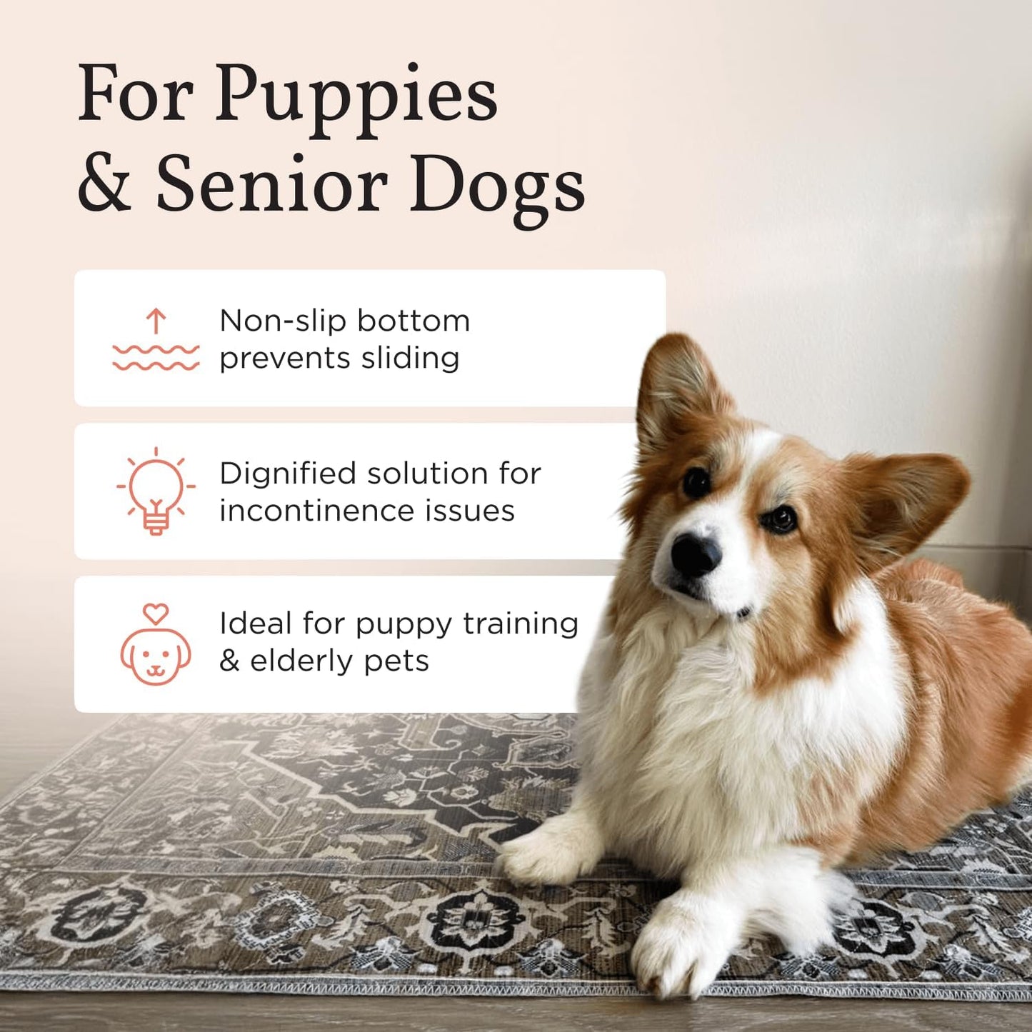 LOVEWAG Washable Dog Pee Pads, 24" x 16", Waterproof, Non-Slip, Super Absorbent, Reusable Machine-Washable, 2-Pack (Rustic Terracotta)