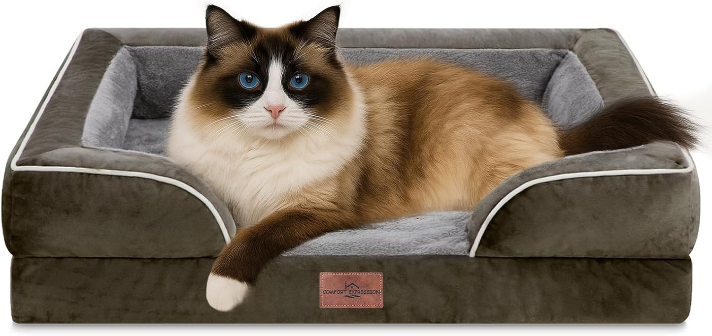 Comfort Expression Small Dog Beds Waterproof Cat Beds Orthopedic Foam Sofa Beds for Small Dogs Comfy Pet Bed with Washable Removable Cover & Non-Slip Bottom(XX-Small,Dark Green)