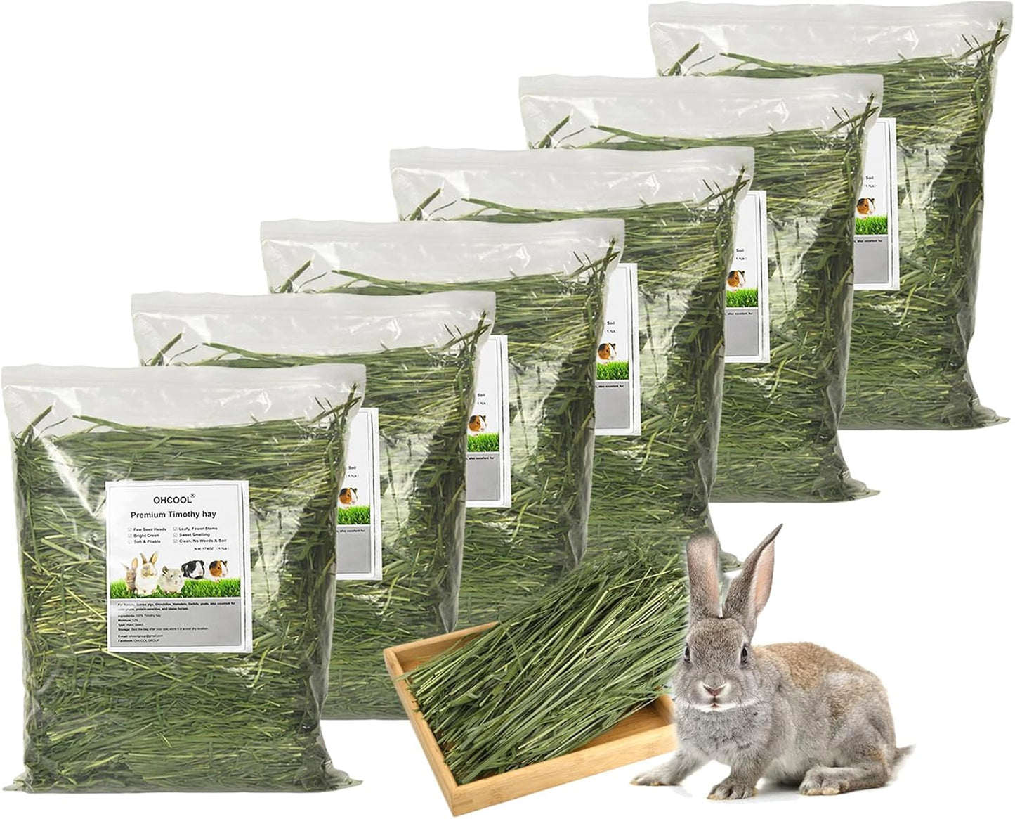Timothy Hay Premium Hay for Rabbits Guinea Pig Chinchilla- Natural Fresh Hay Hand Selected 6.6LBS (1.1lbs, 6 Pack)