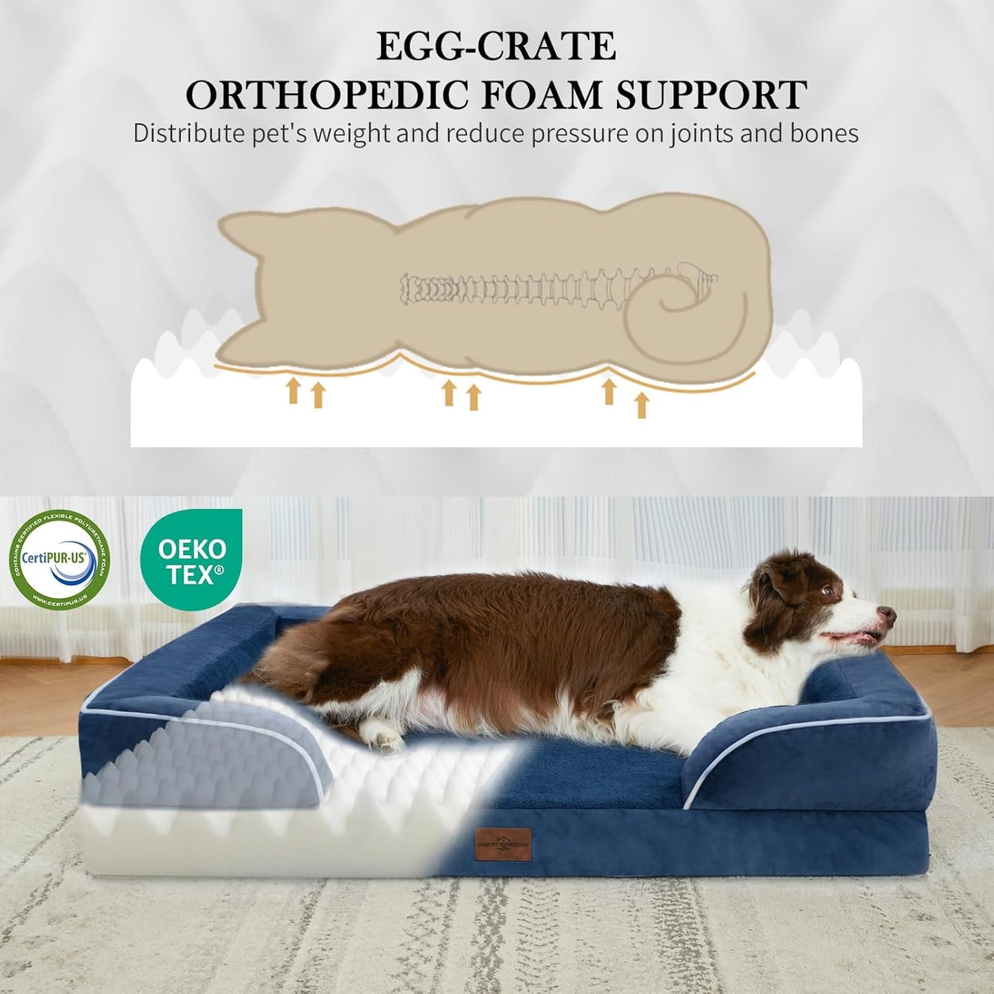 Comfort Expression Small Dog Beds Waterproof Orthopedic Foam Dog Sofa Beds for Small Dogs Comfy Pet Bed with Washable Removable Cover & Non-Slip Bottom(X-Small,Navy Blue)