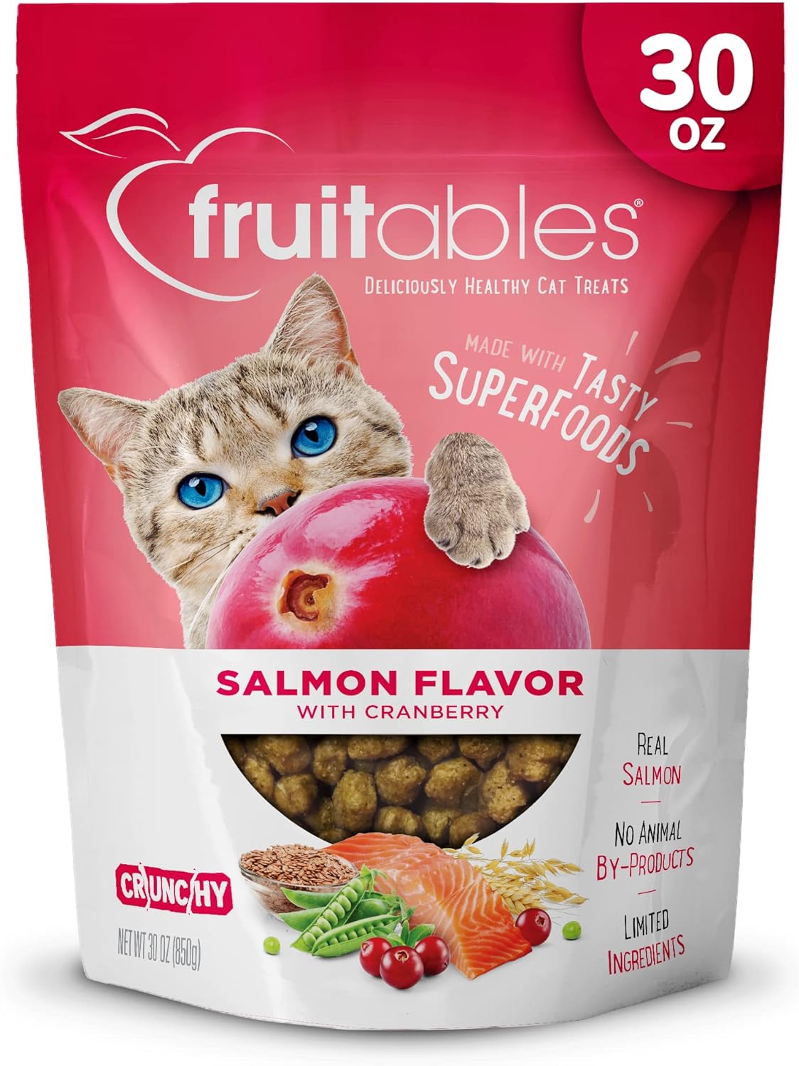Fruitables Cat Treats Crunchy Cat Treats, Healthy Low Calorie Kitten Snacks, Made Without Wheat, Corn and Soy, Kitten Essentials, Made with Real Salmon and Cranberry, 30 Ounces