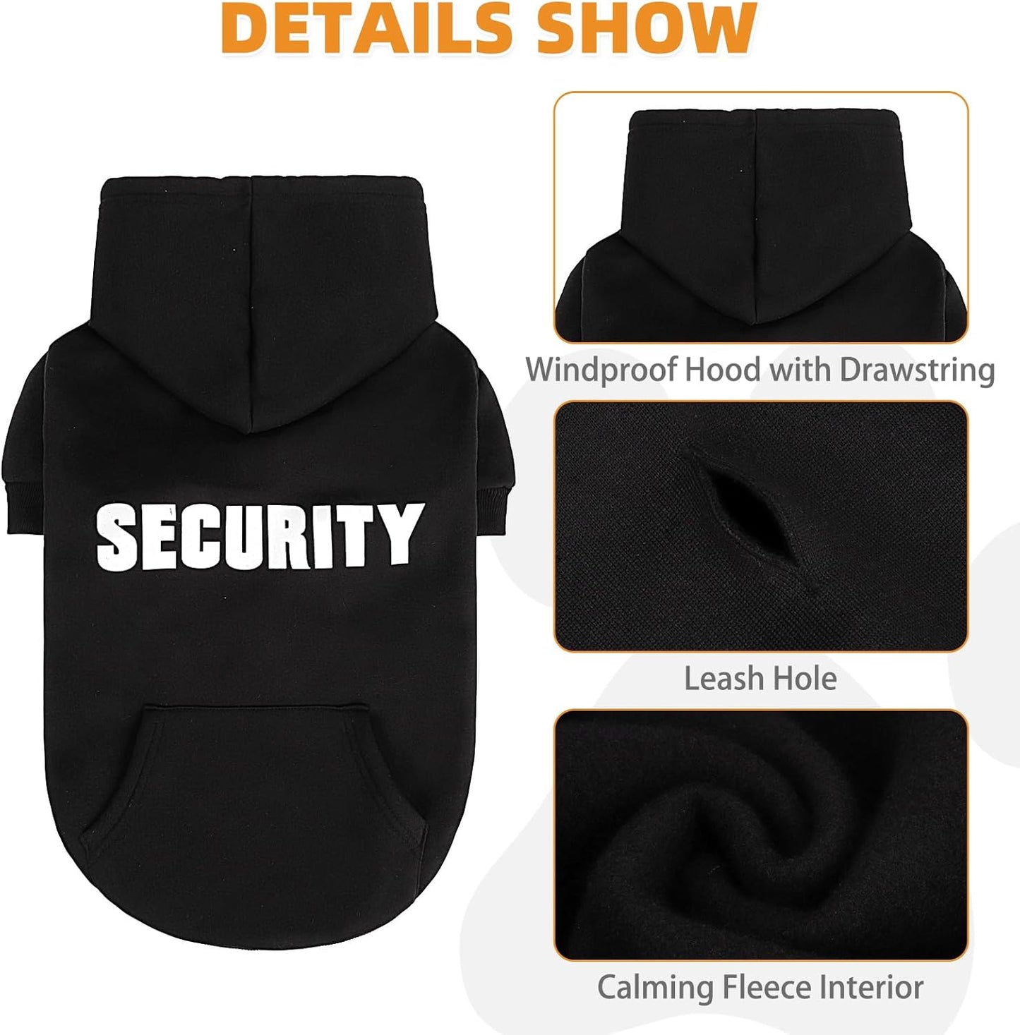 KOOLTAIL Security Dog Hoodie, Fall Puppy Sweater Clothes for Small Medium Large Dogs, Soft Warm Winter Pet Cold Weater Coats Hooded Sweatshirt with Pocket, Dog Halloween Costume for Girl Boy, Black L