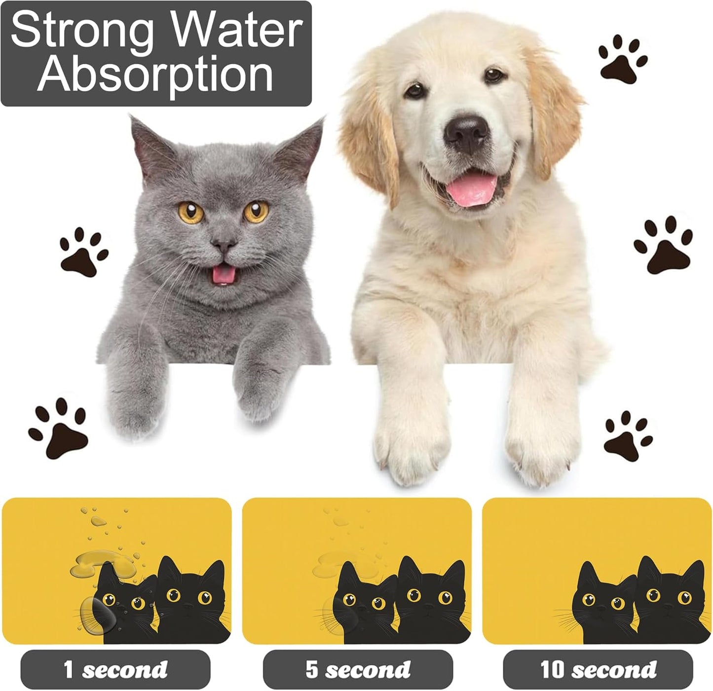 Cute Black Cat Peeking Dog Cat Food Mat-Absorbent Placemat for Food and Water Bowl, Waterproof Non Slip Rubber Backing Dog Food Mats for Floors, Pet Supplies 12 * 20 inch