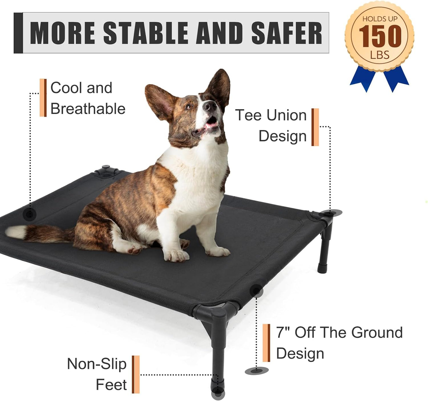 Elevated Dog Bed for Large Dogs - Heavy Duty, Recyclable Mesh, Fits Up to 150 LBs - Indoor & Outdoor, Green