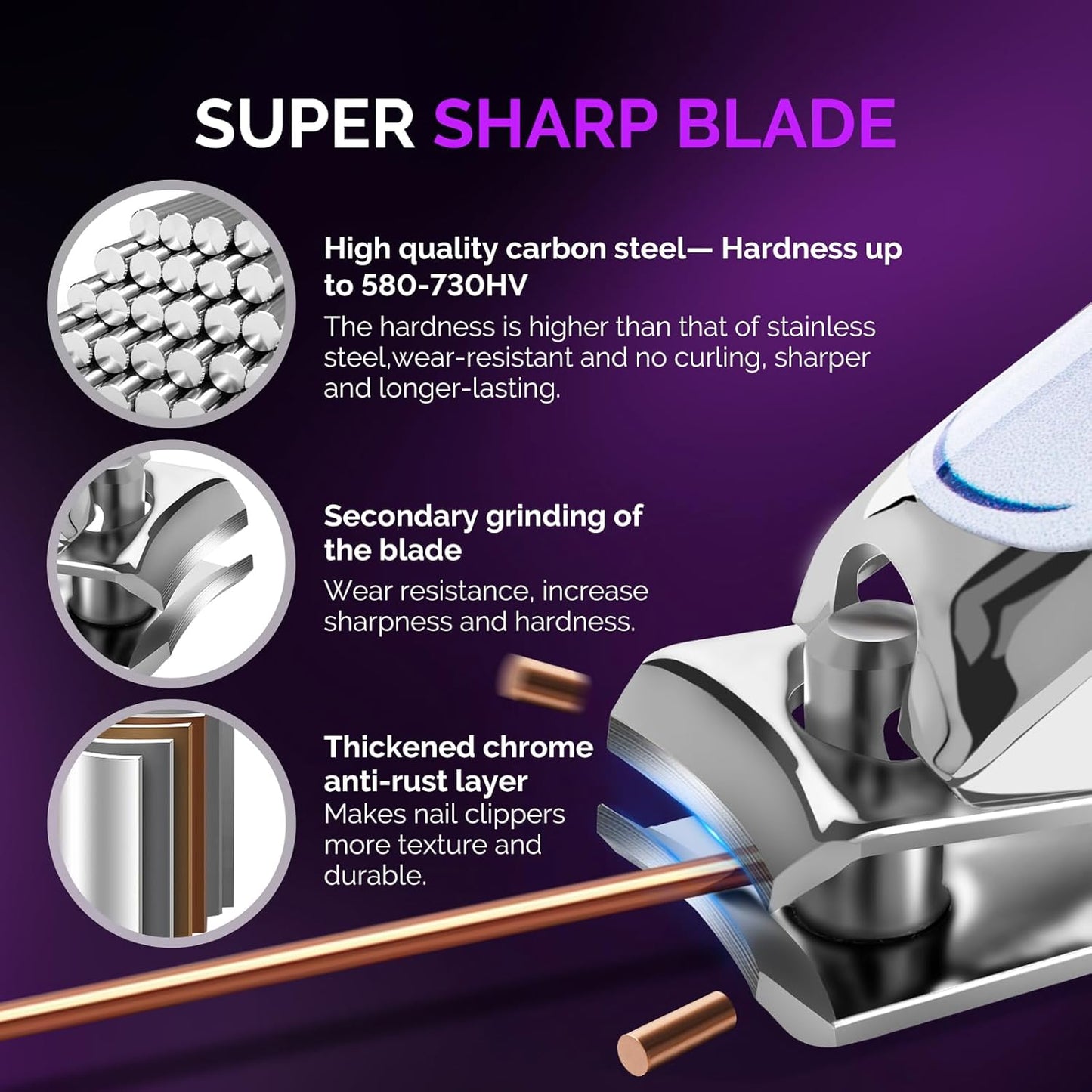 MelodySusie Nail Clippers Set, 2 in 1 Toenail Clippers Nail Clippers for Women, Ultra Sharp Stainless Steel Fingernail Nail Clippers for Men, Nail Cutter, Gifts for Women Men, Purple