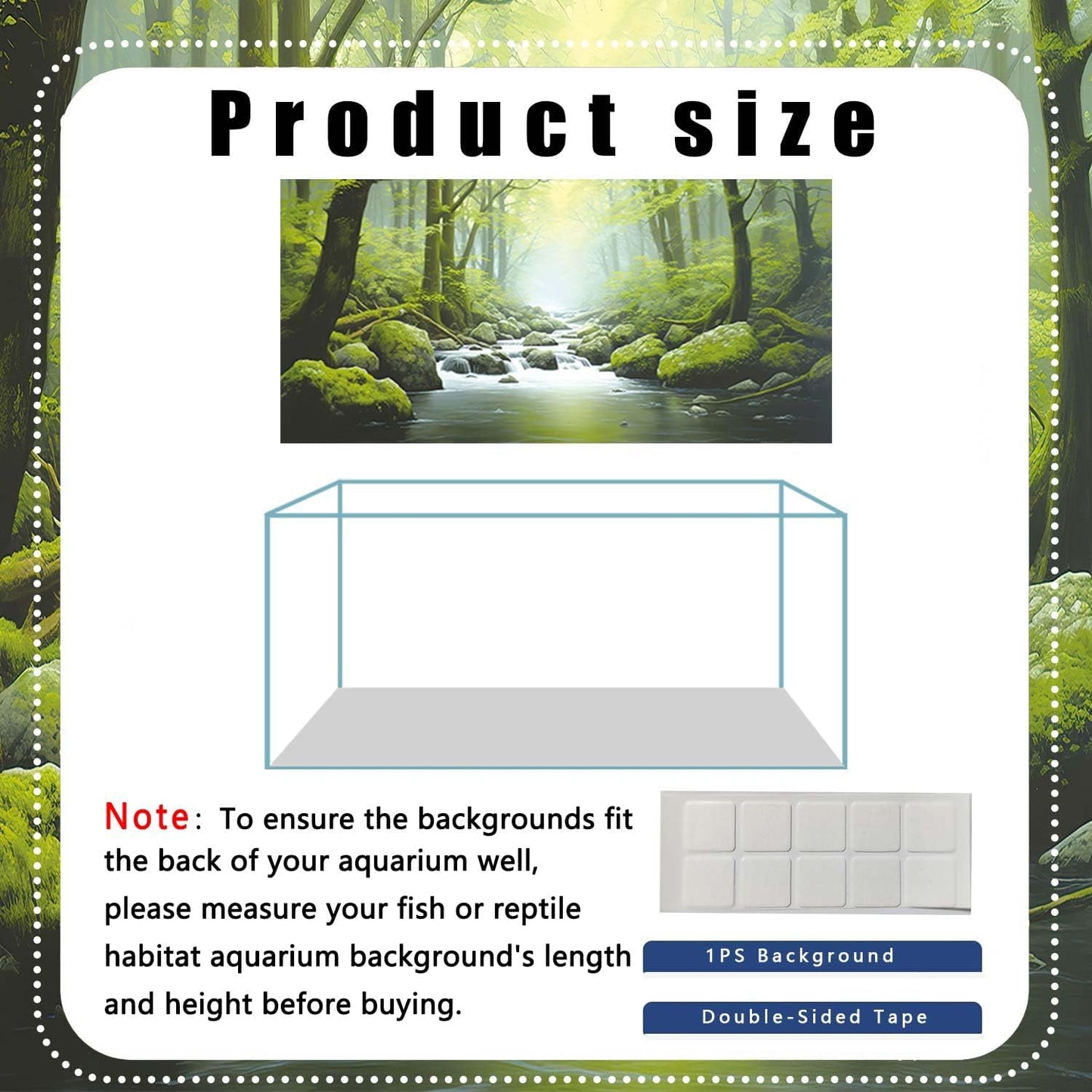 24X16IN Tropical Forest Terrarium Background, Natural Green Forest Tree Reptile Habitat Background, Misty Rainforest Aquarium Background, with 8 EVA Double-Sided Tape
