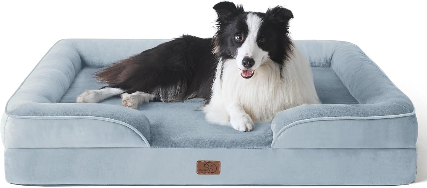 Bedsure Orthopedic Dog Beds Large Sized Dog - Washable Large Dog Cat Bed Waterproof, Comfort Dogs Couch Sofa with Washable Removable Cover, Pet Bed with Nonskid Bottom, Light Blue, 35"