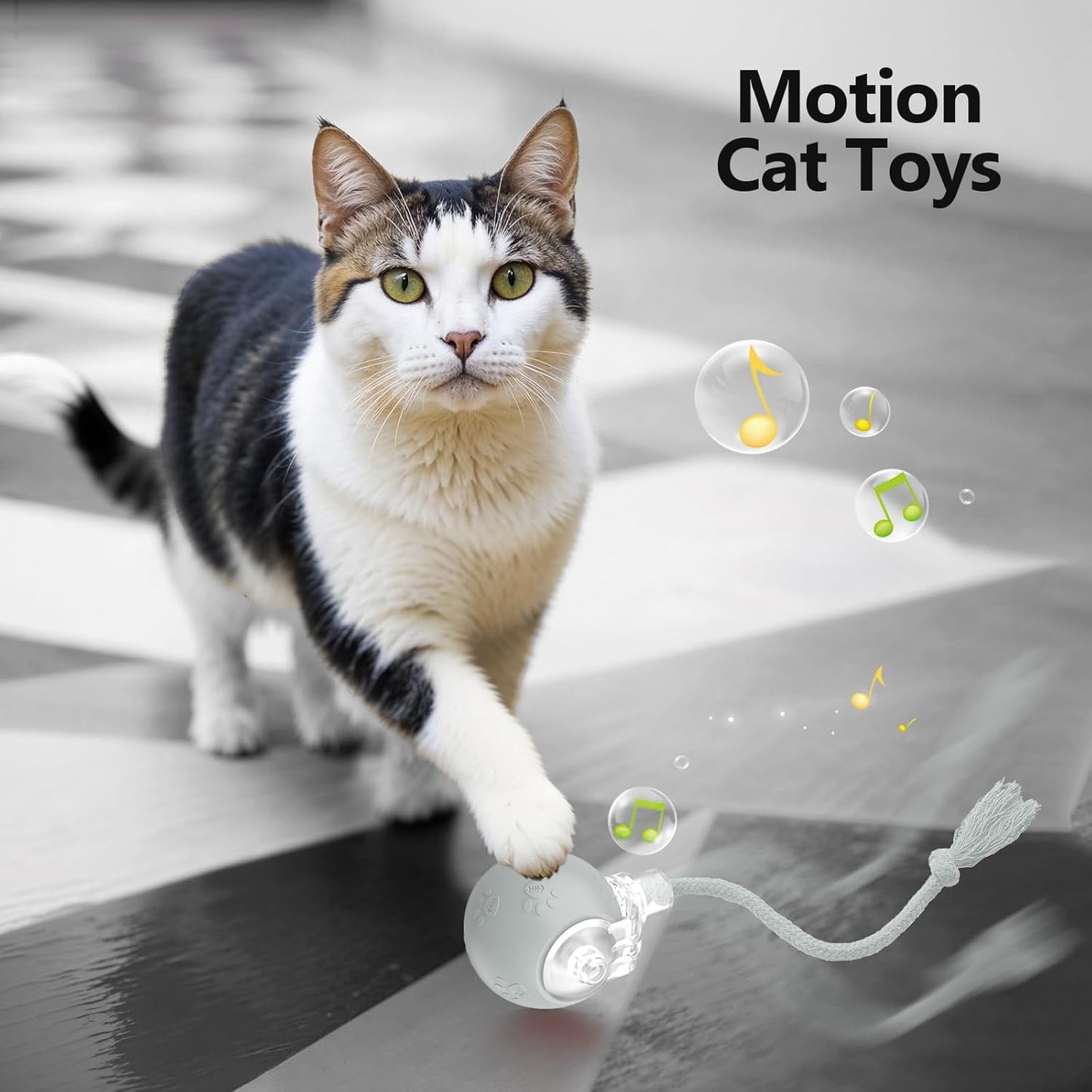 Interactive Cat Toys, Automatic Moving Cat Toy for Bored Indoor Adult Cats, Fast Rolling, Chirping & Motion-Activated Cat Toys, Fun Gift for Cats with Speedy Tail 2.0, USB Rechargeable(Gray)