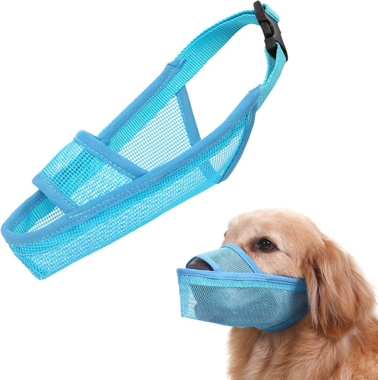 Crazy Felix Nylon Dog Muzzle for Small Medium Large Dogs Dachshund Beagle Poodle Labrador, Air Mesh Breathable and Drinkable Pet Mouth Guard for Anti-Biting Chewing Scavenging(S, Blue)