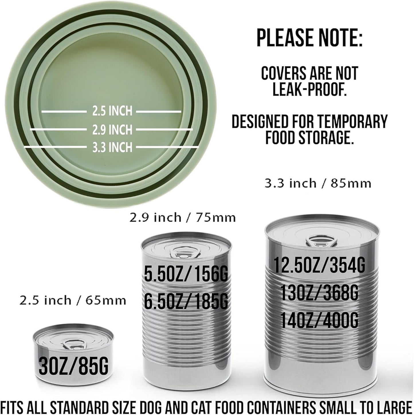 OHMO 2 Pack Dog Food Can Lids, (3, 12, 14oz etc.) Universal Size BPA Free Silicone Covers for Cat and Pet Food, Light Green