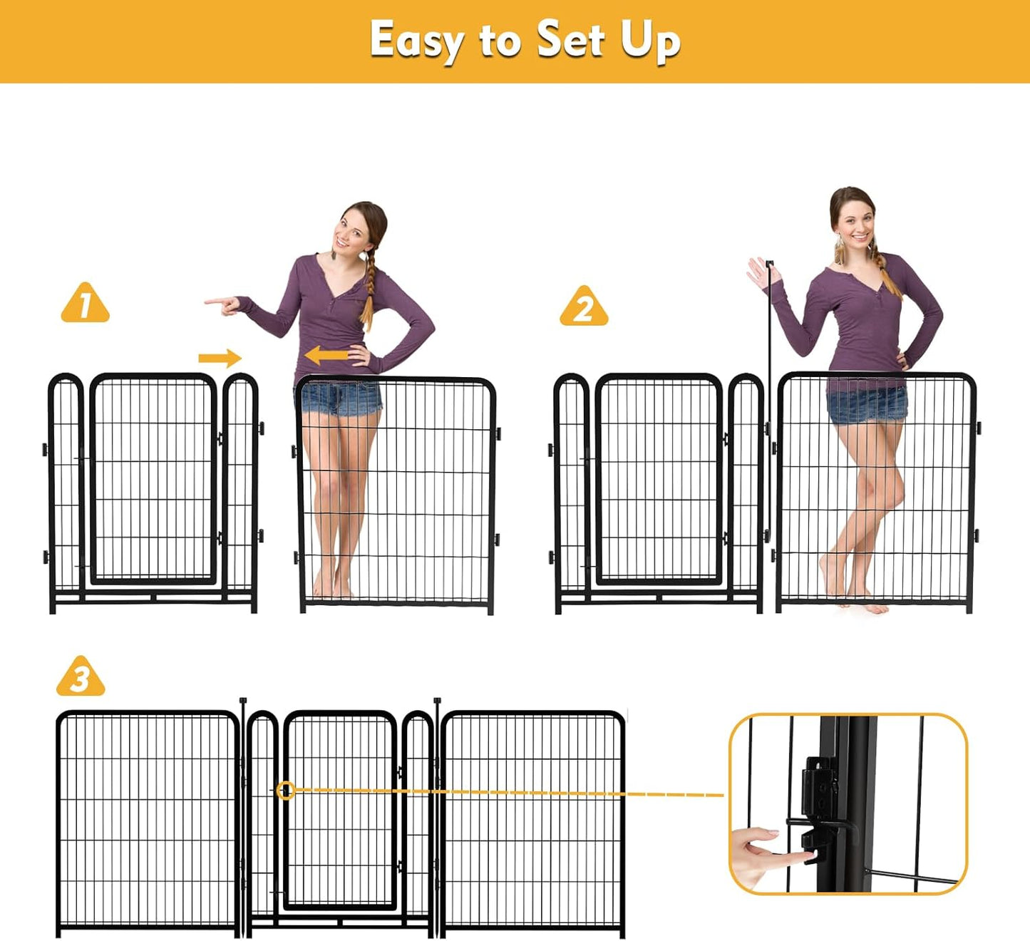 Dog Playpen 48 inch(H) 8 Panels Total 17.7 Ft(L) Dog Fence Outdoor for Yard. Wide Door Low Threshold，Metal Dog Pen Heavy Duty Pet Puppy Exercise Pen for Rv Camping Garden Yard