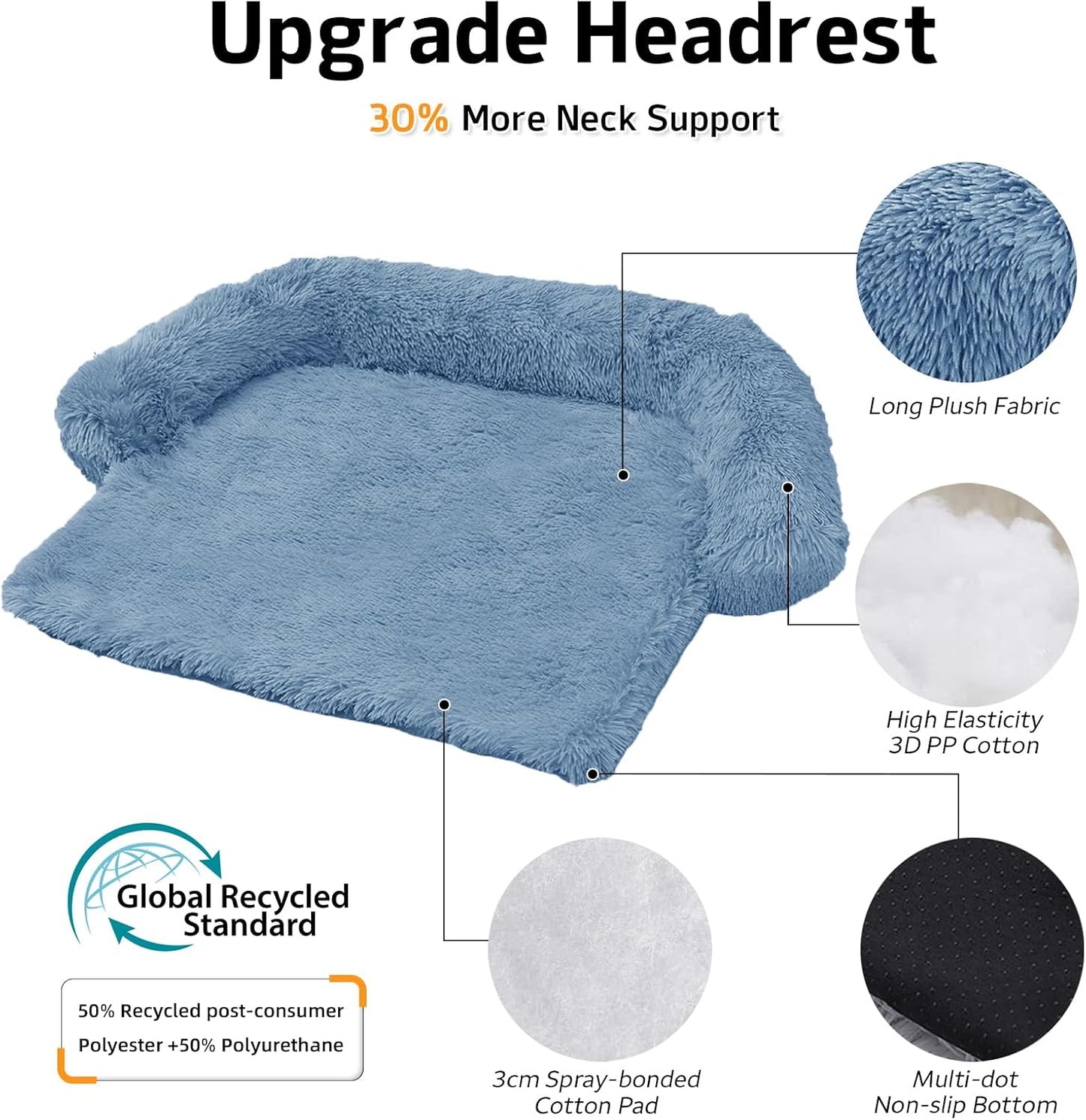 GGIB Calming Dog Bed Fluffy Plush Dog Mat for Furniture Protector with Removable Washable Cover for Large Medium Small Dogs and Cats (Extra Large (53x39.3x6), Navy)