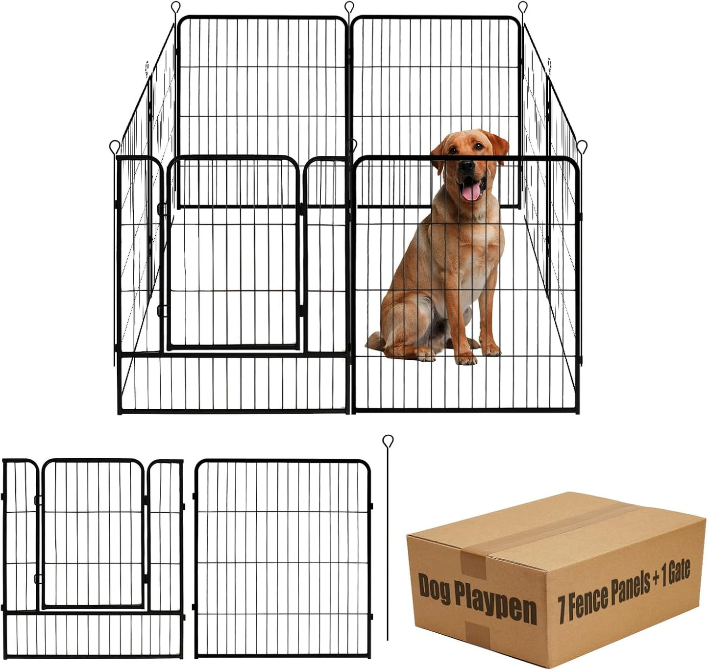 Dog Playpen,24 32 40 48 in(H) Pet Fence Outdoor for Rv Camping,Garden Fence Medium Animal Barrie for Yard,11Ft(L)-56Ft(L) Black Metal Temporary Fencing