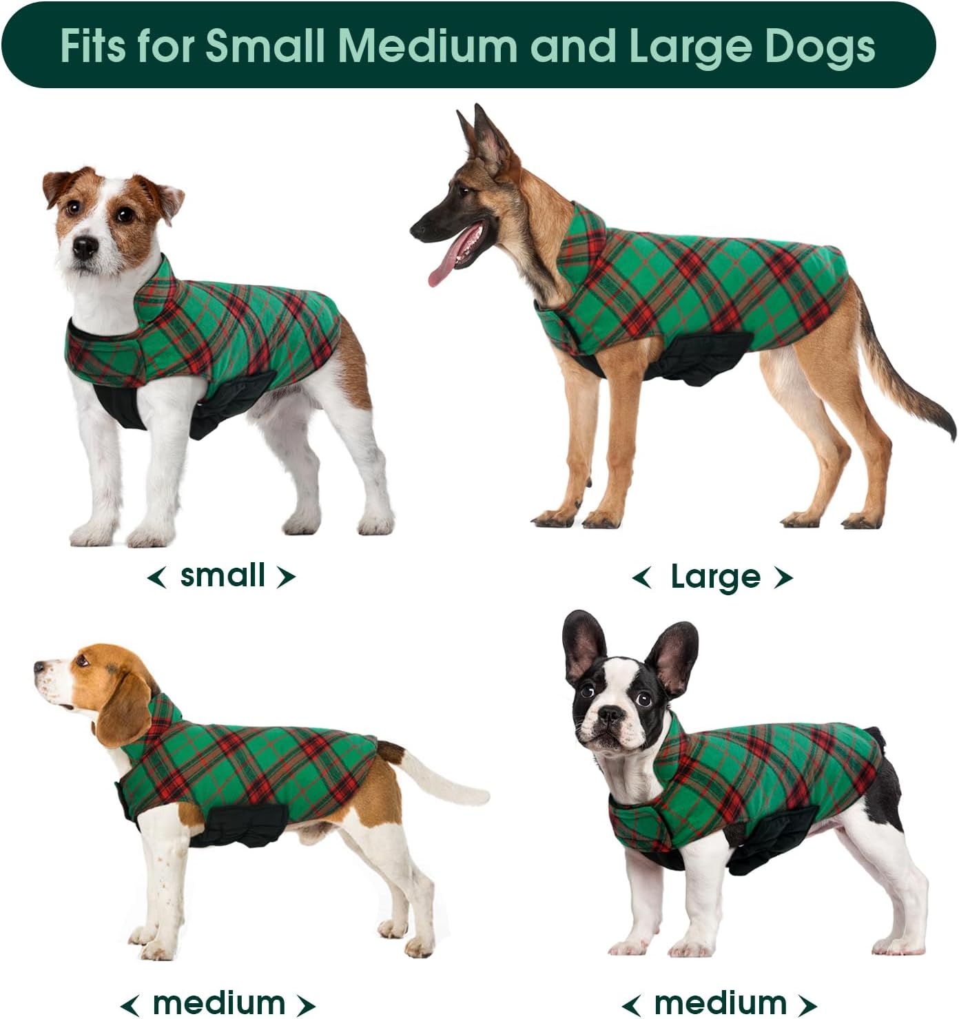 Kuoser Warm Dog Coat, Waterproof Dog Coats for X-Small Dogs, Adjustable Durable Doggie Winter Jacket Reversible Cozy Puppy Cold Weather Apparel from Small to Large Breed, Christmas Green XS