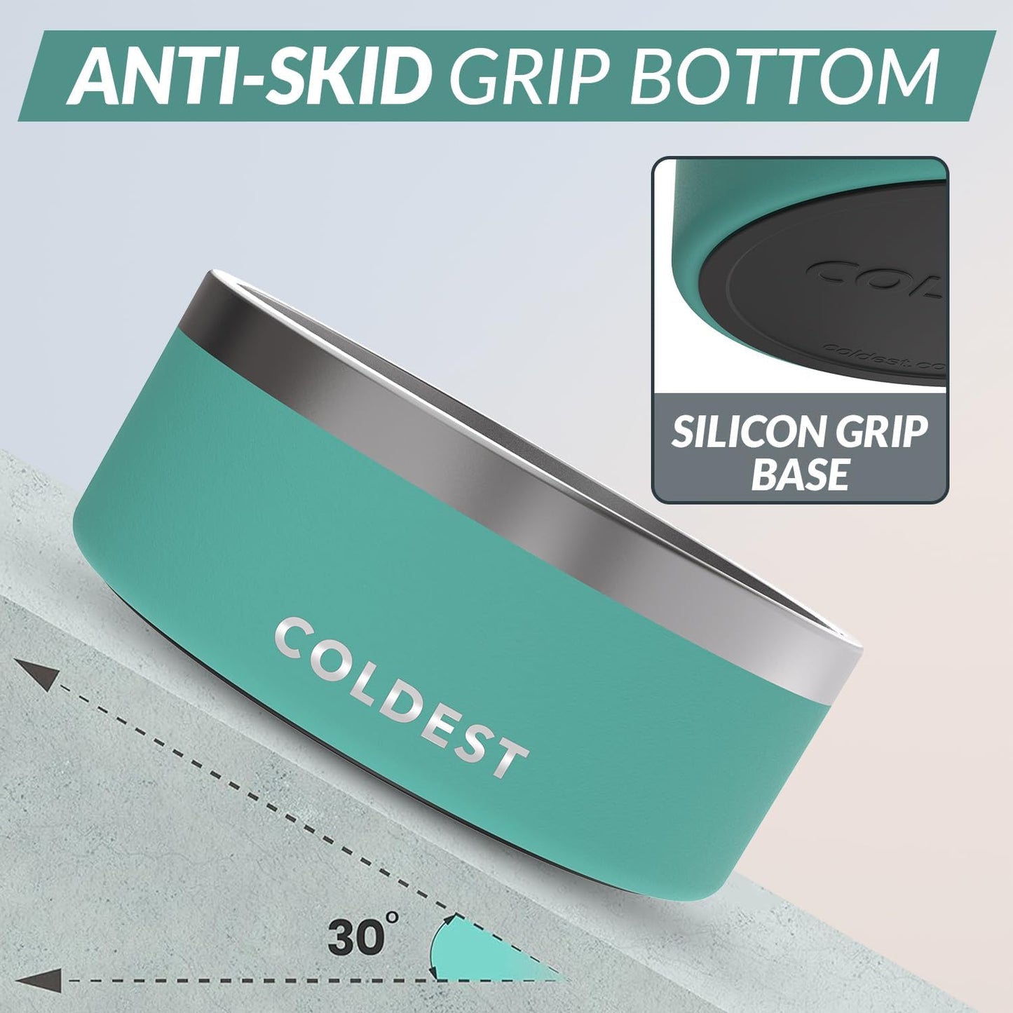 Coldest Dog Bowl - Anti Rust Metal, Non Slip, 3 Layers Insulated Stainless Steel Dog Bowls - Spill Proof & Heavy Duty - Water Bowl for Dogs, Cats & Pets, Dish Washer Safe (100 oz, Terraform Green)