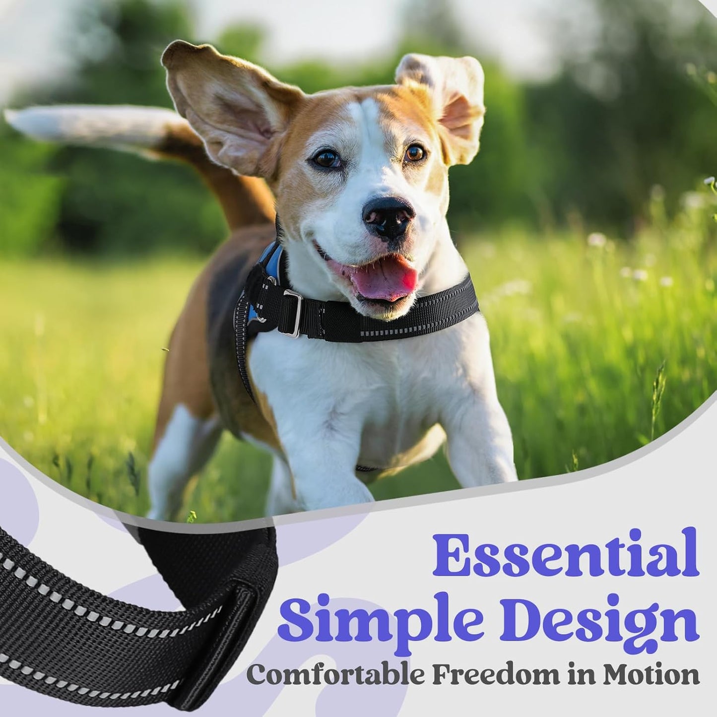 rabbitgoo Dog Harness for Large, Easy On Pet Vest with One Buckle, No Pull Adjustable Service Harness with D-Ring & Handle, Reflective for Safety Walking, Training, Blue, L