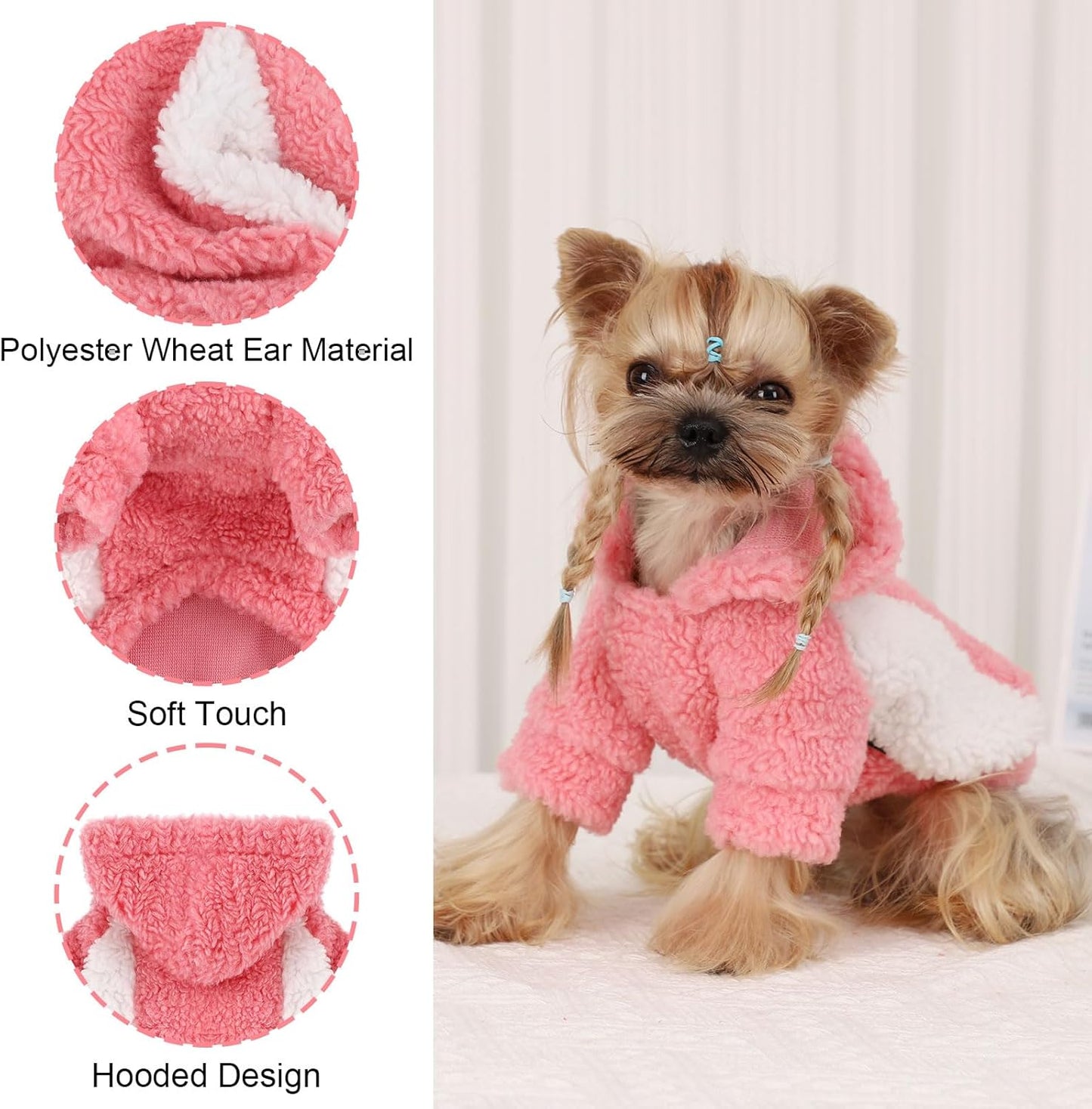 YIKEYO Dog Hoodie Pet Clothes Sweater with Hat Soft and Warm Cold Weather for Small Patchwork Hood(Pink, XXS)