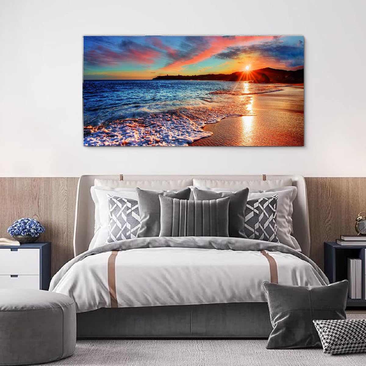 Yxbhhym-Beach Wall Art Pictures for Living Room Ocean Canvas Wall Art Decor Bedroom Sunset Painting Coastal Artwork for Wall Seascape Print Sea Poster Modern Landscape Office Art Home Decorations