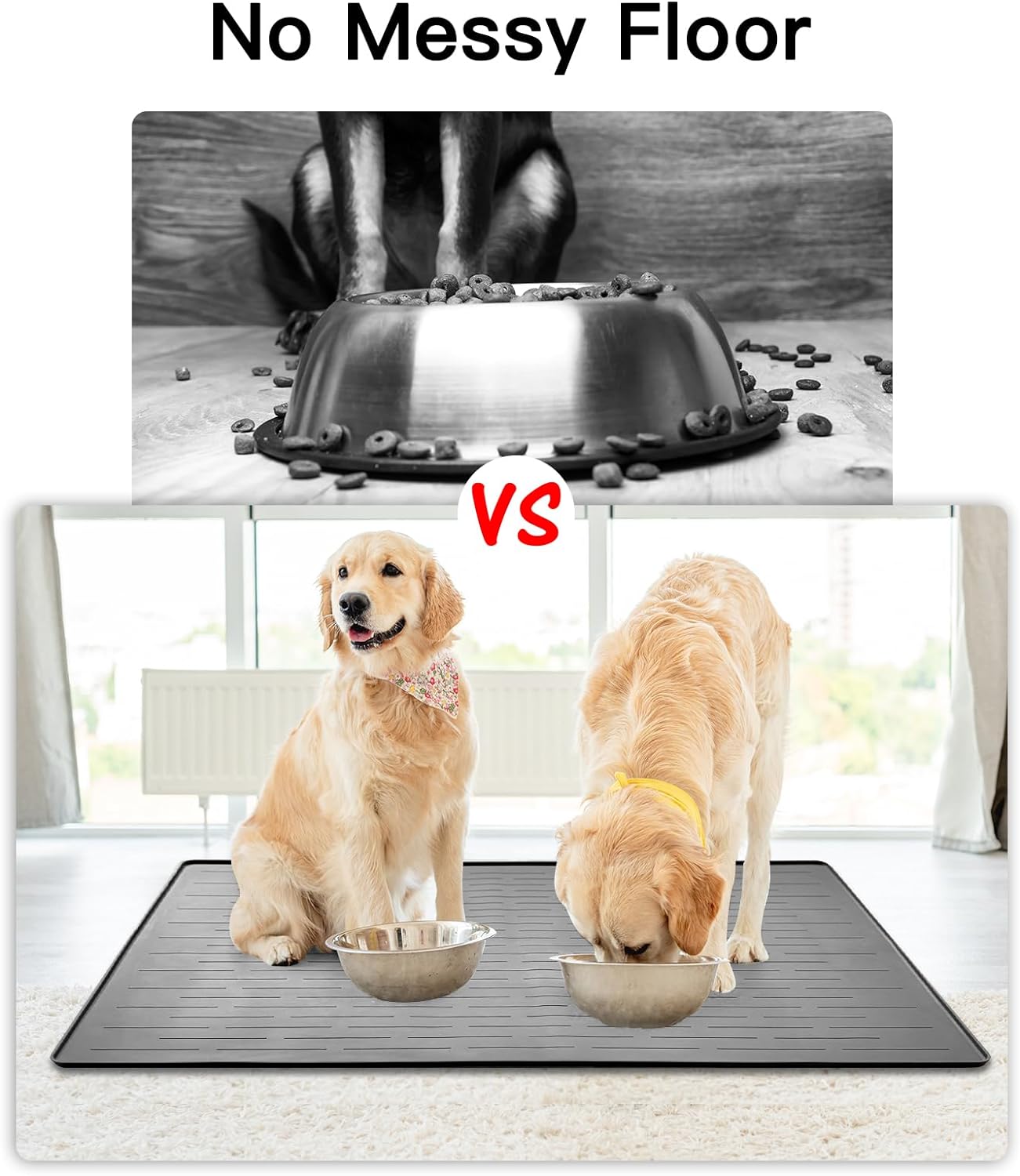 32" x 24" Large Pet Food Mat, Silicone Dog Mats for Food and Water, Nonslip Pet Feeding Mats for Floors,Dog Cat Bowl Mat with Raised Edges, Gray Green